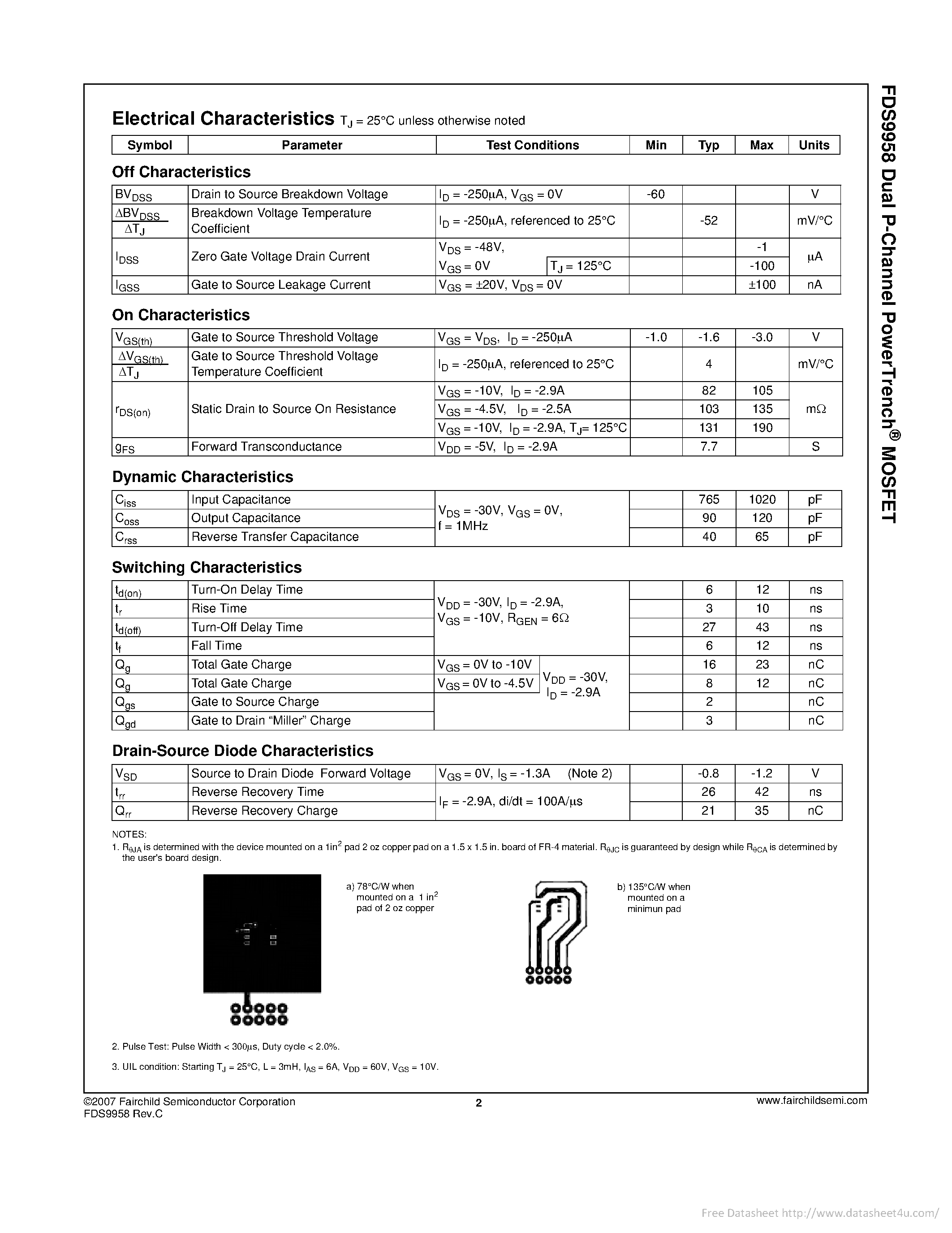 Datasheet FDS9958 page 2 Datasheet FDS9958 - page 2