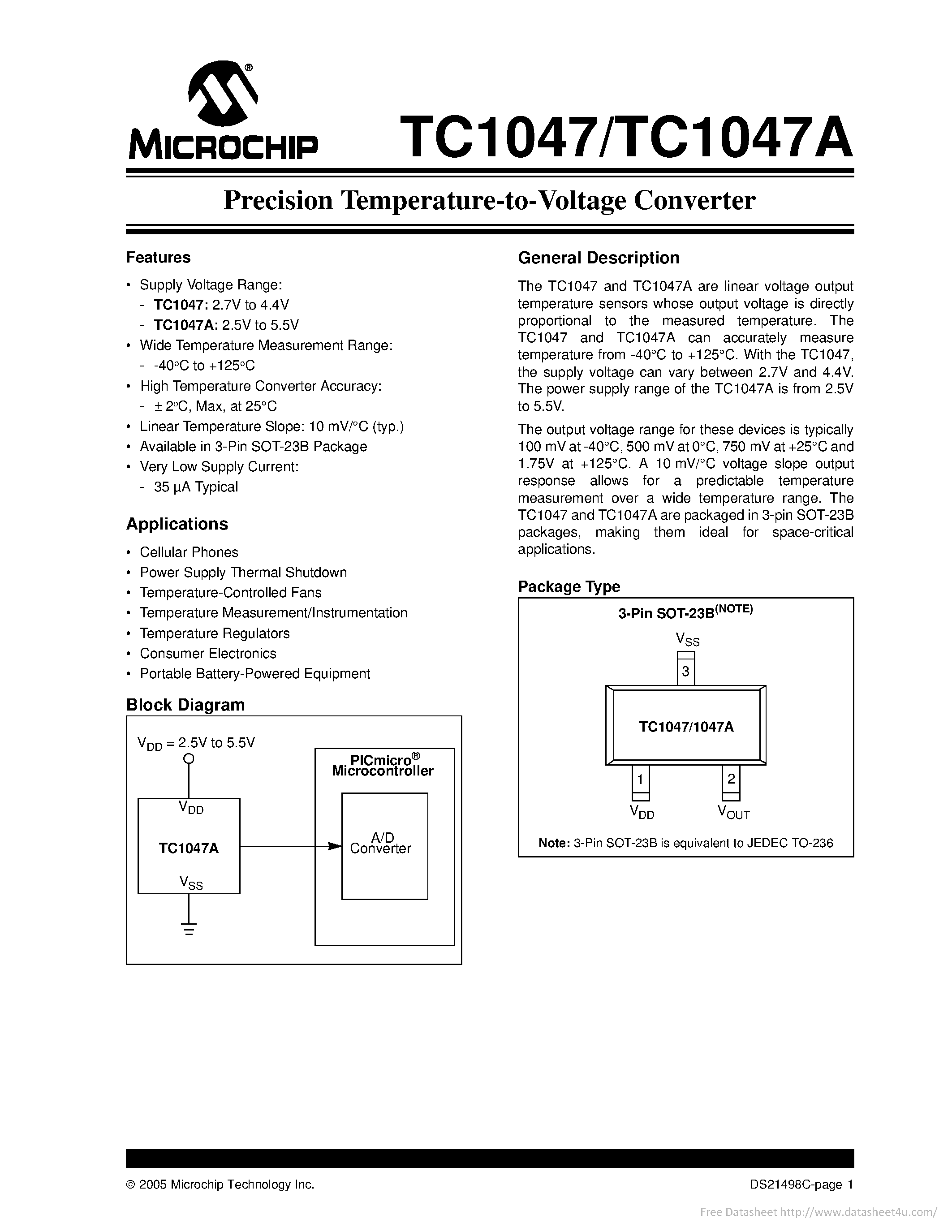 Datasheet TC1047A page 1 Datasheet TC1047A - page 1