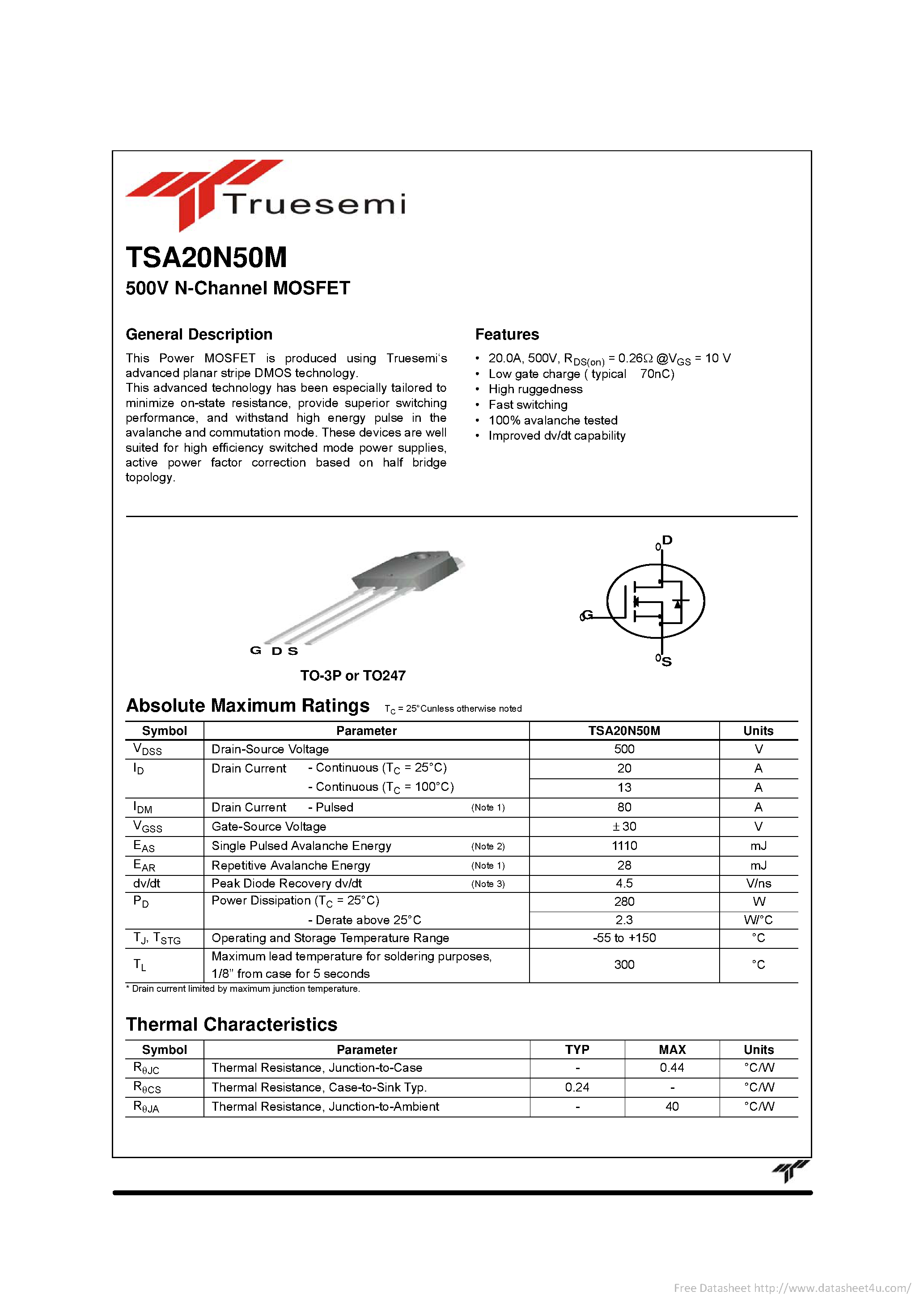 Datasheet TSA20N50M page 1 Datasheet TSA20N50M - page 1