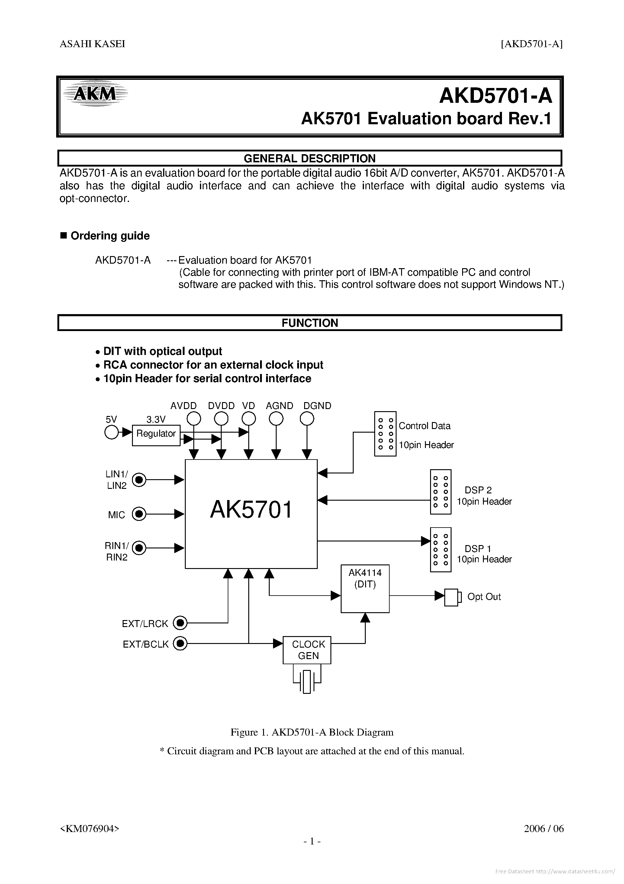 Datasheet AK5701-A page 1 Datasheet AK5701-A - page 1