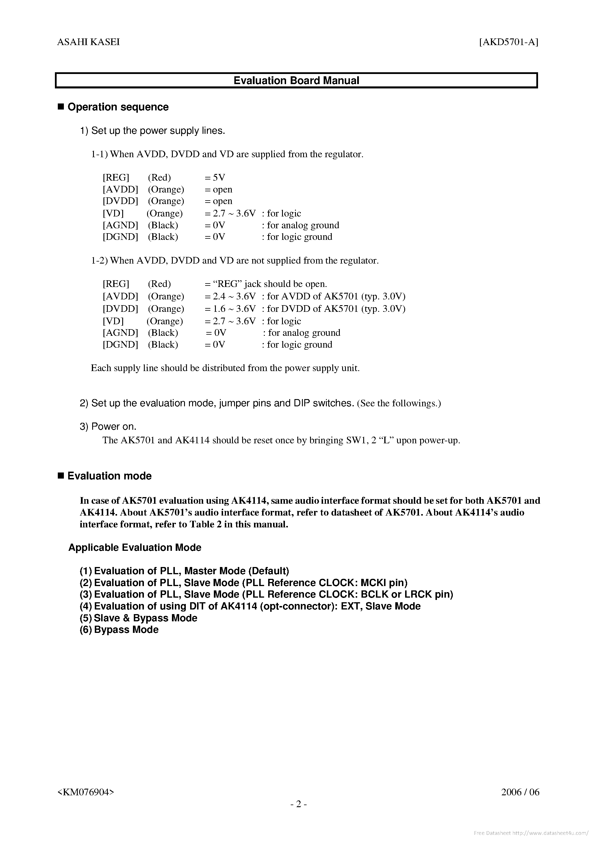 Datasheet AK5701-A page 2 Datasheet AK5701-A - page 2