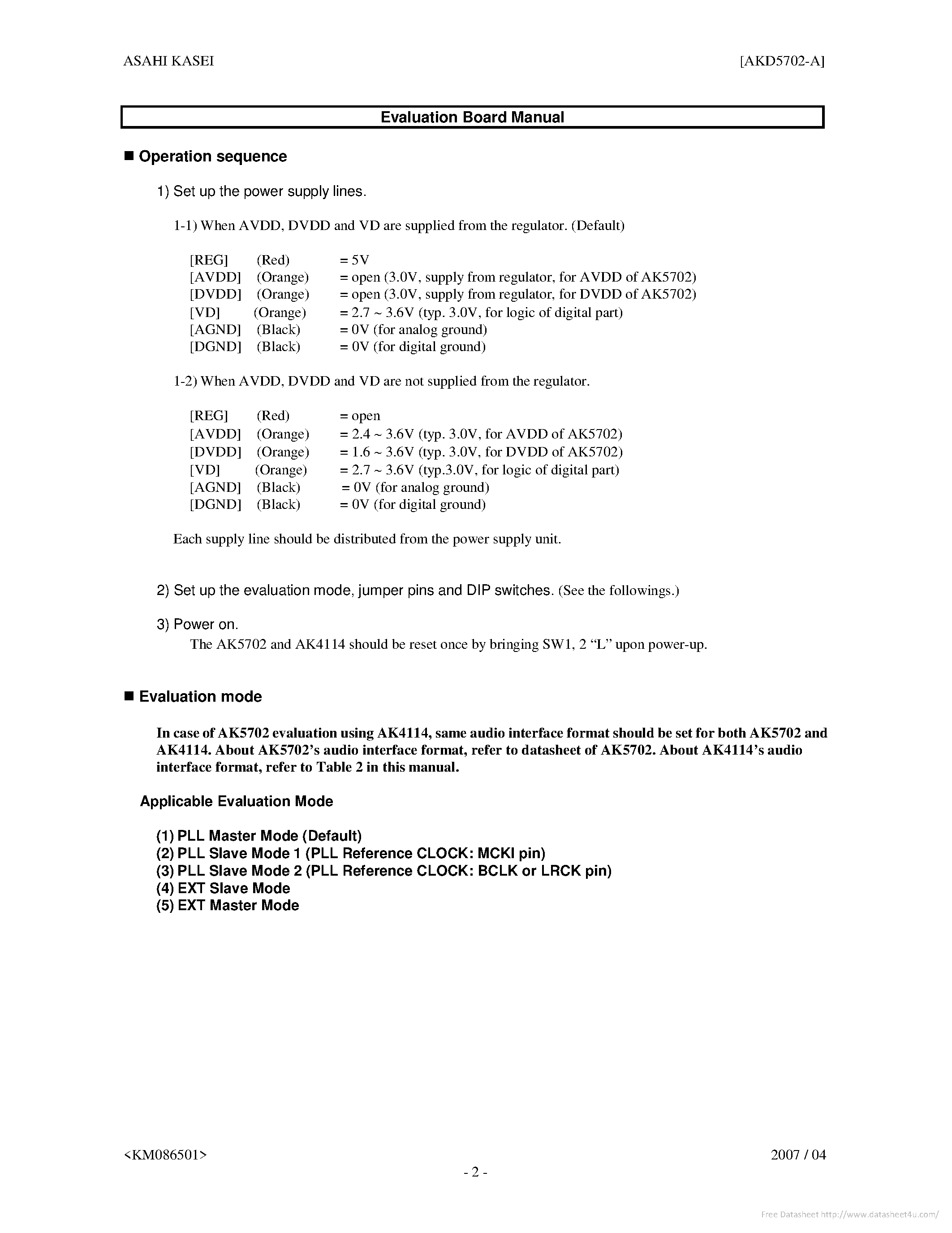 Datasheet AK5702-A page 2 Datasheet AK5702-A - page 2