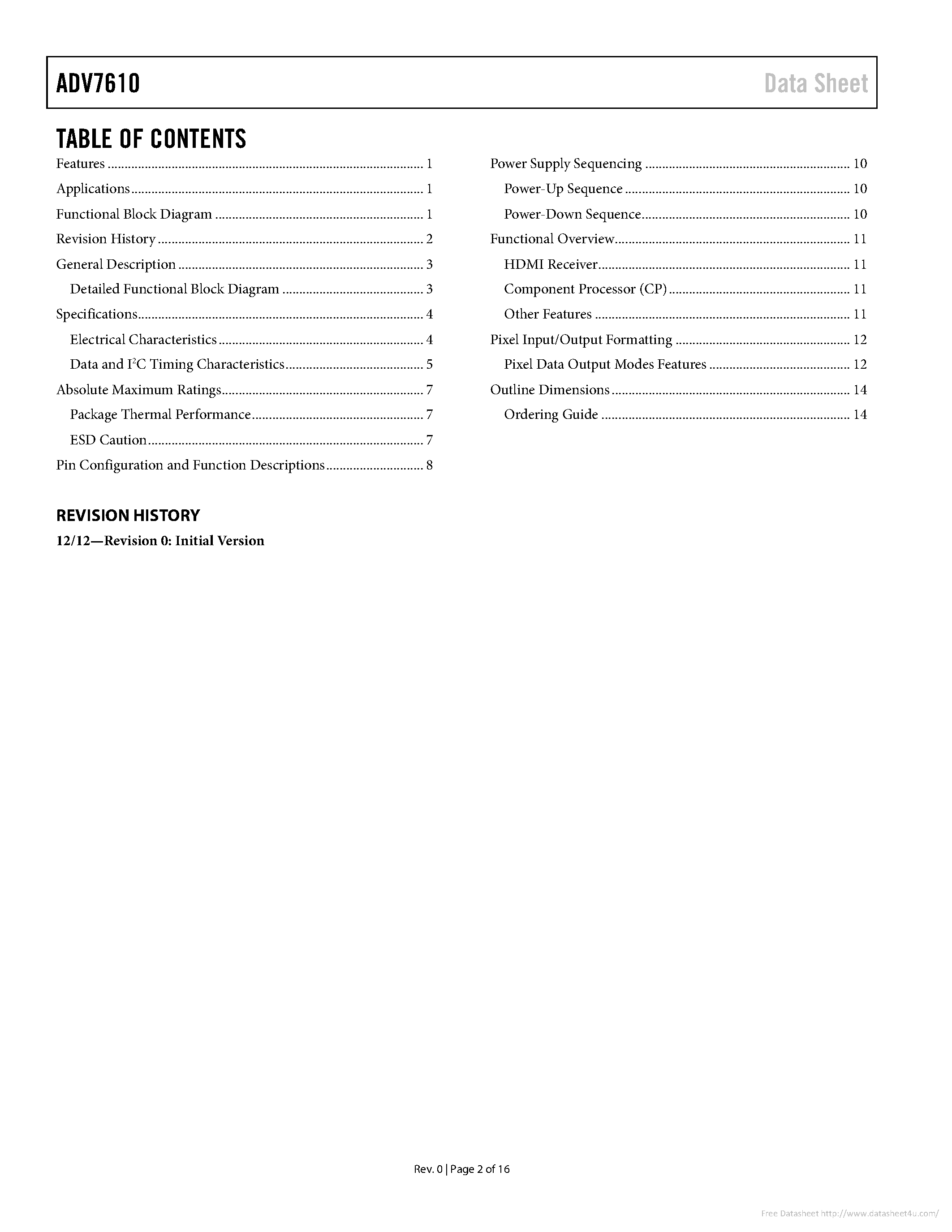 Даташит ADV7610 - страница 2