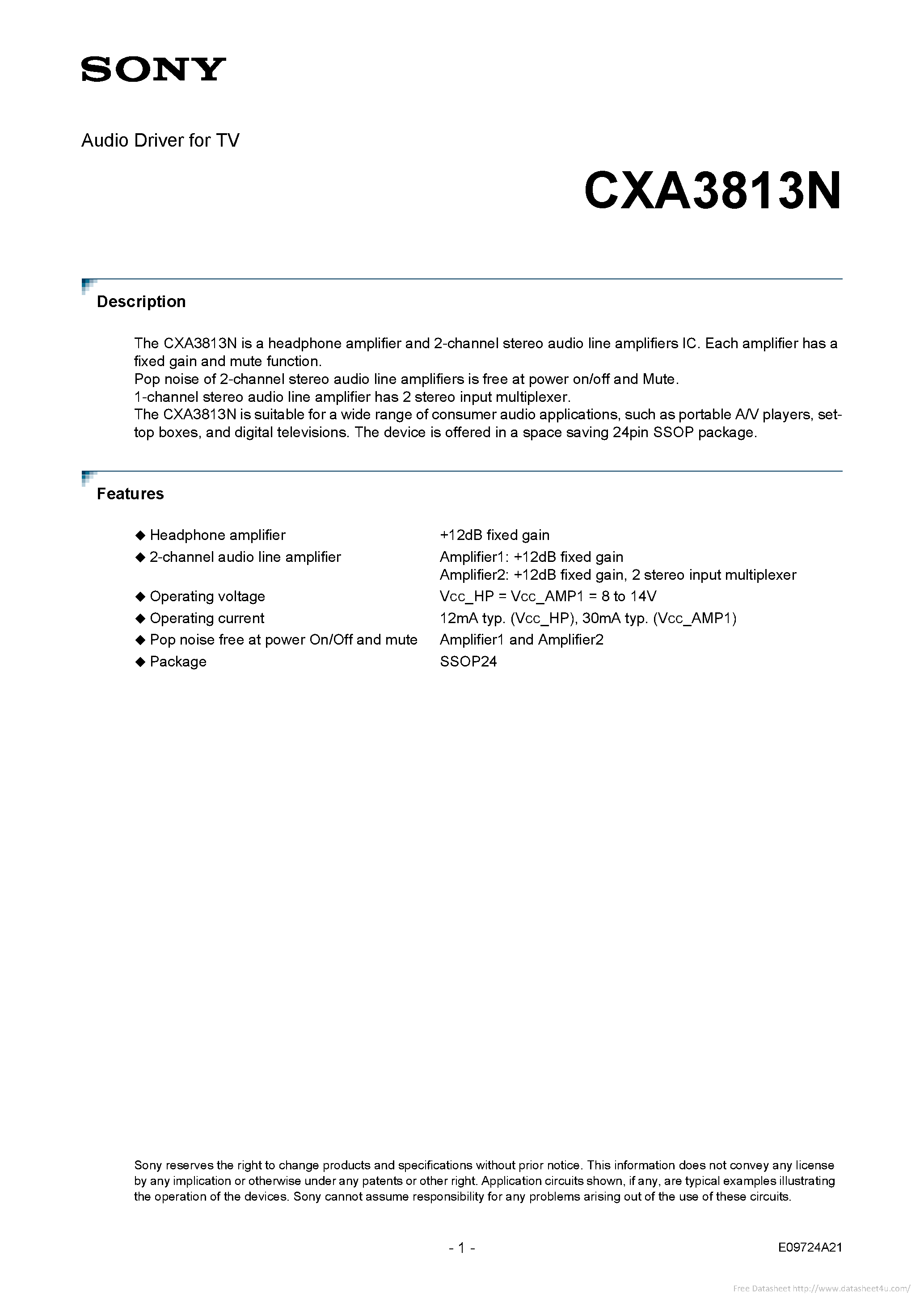 Datasheet CXA3813N - page 1