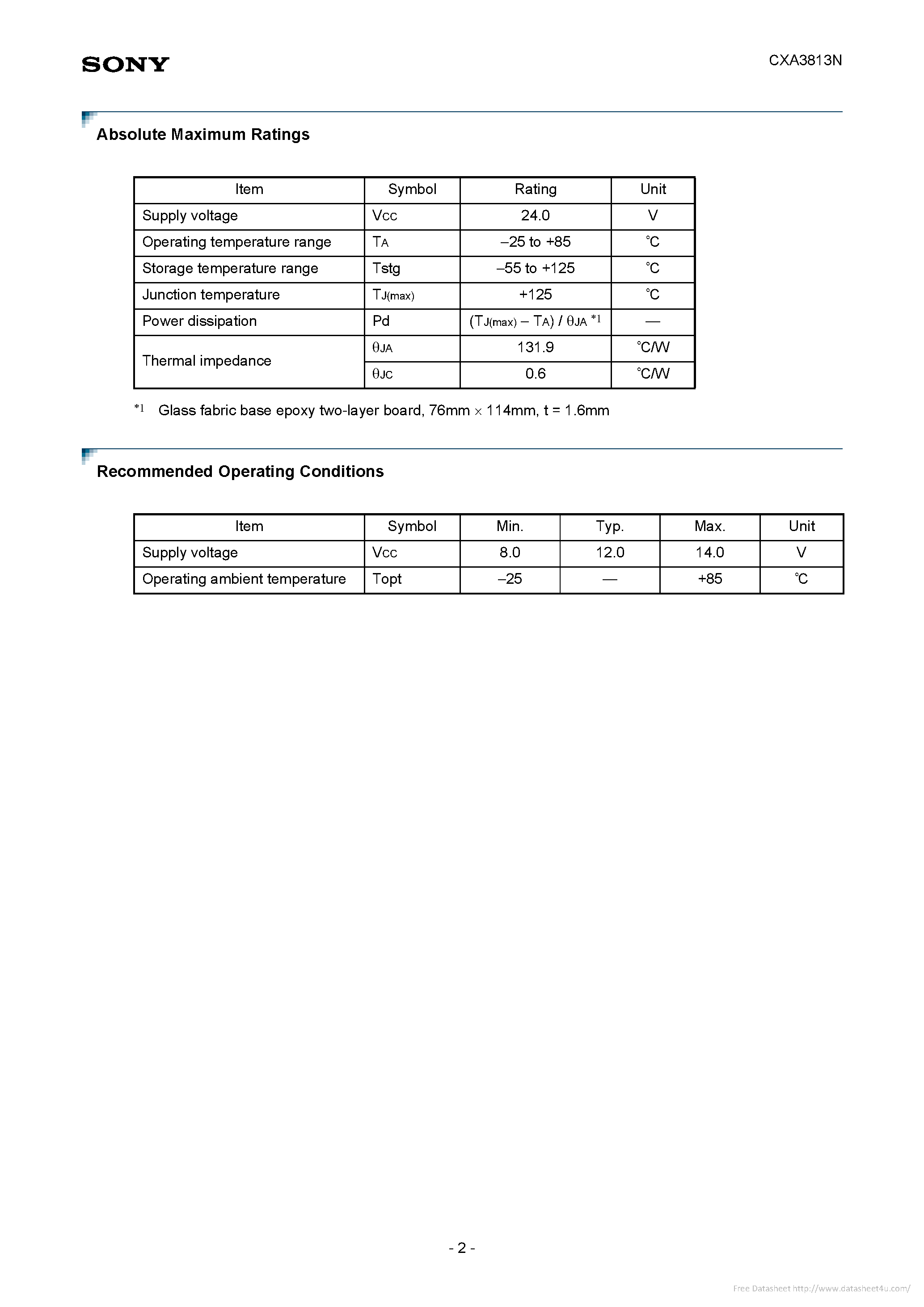 Даташит на микросхему CXA3813N страница 2 Даташит CXA3813N - страница 2