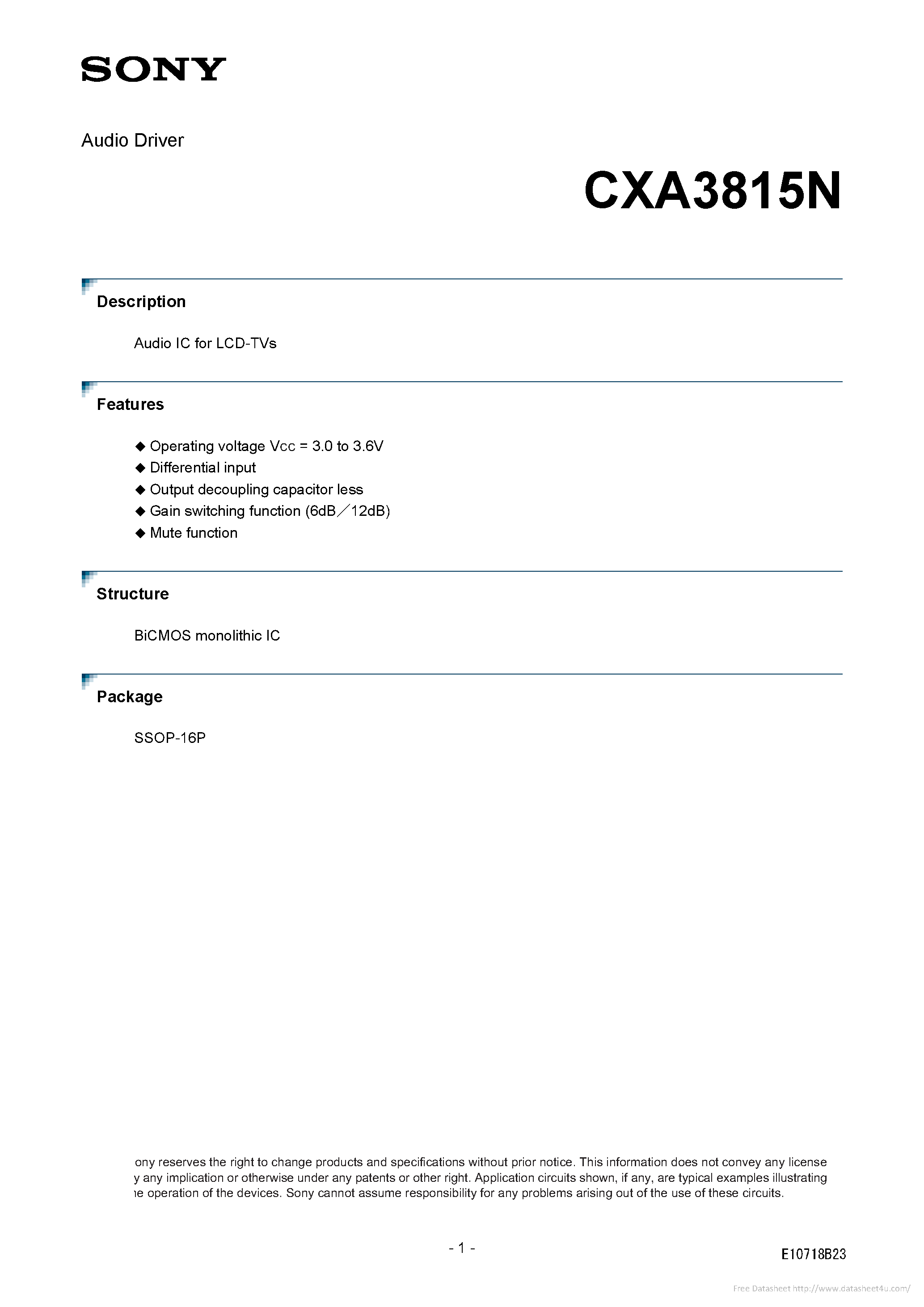 Datasheet CXA3815N - page 1