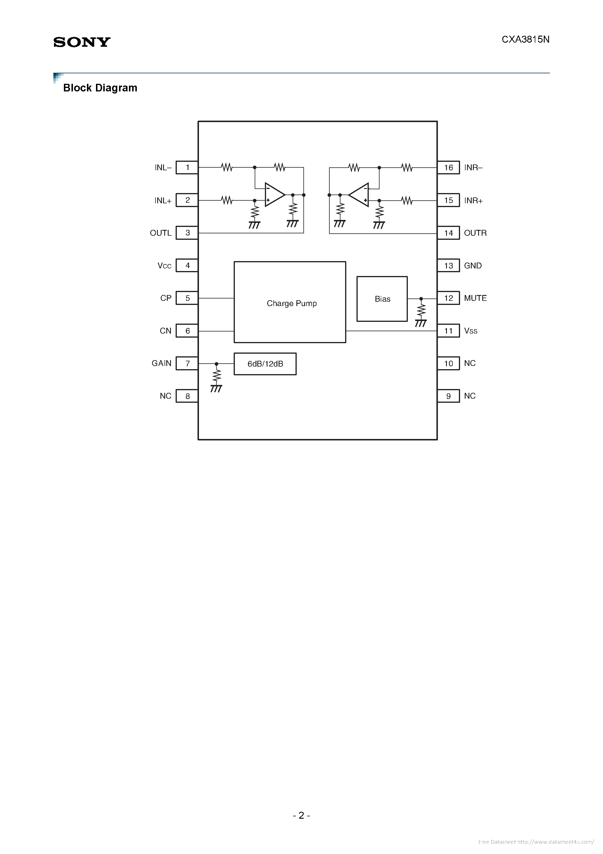 Даташит на микросхему CXA3815N страница 2 Даташит CXA3815N - страница 2