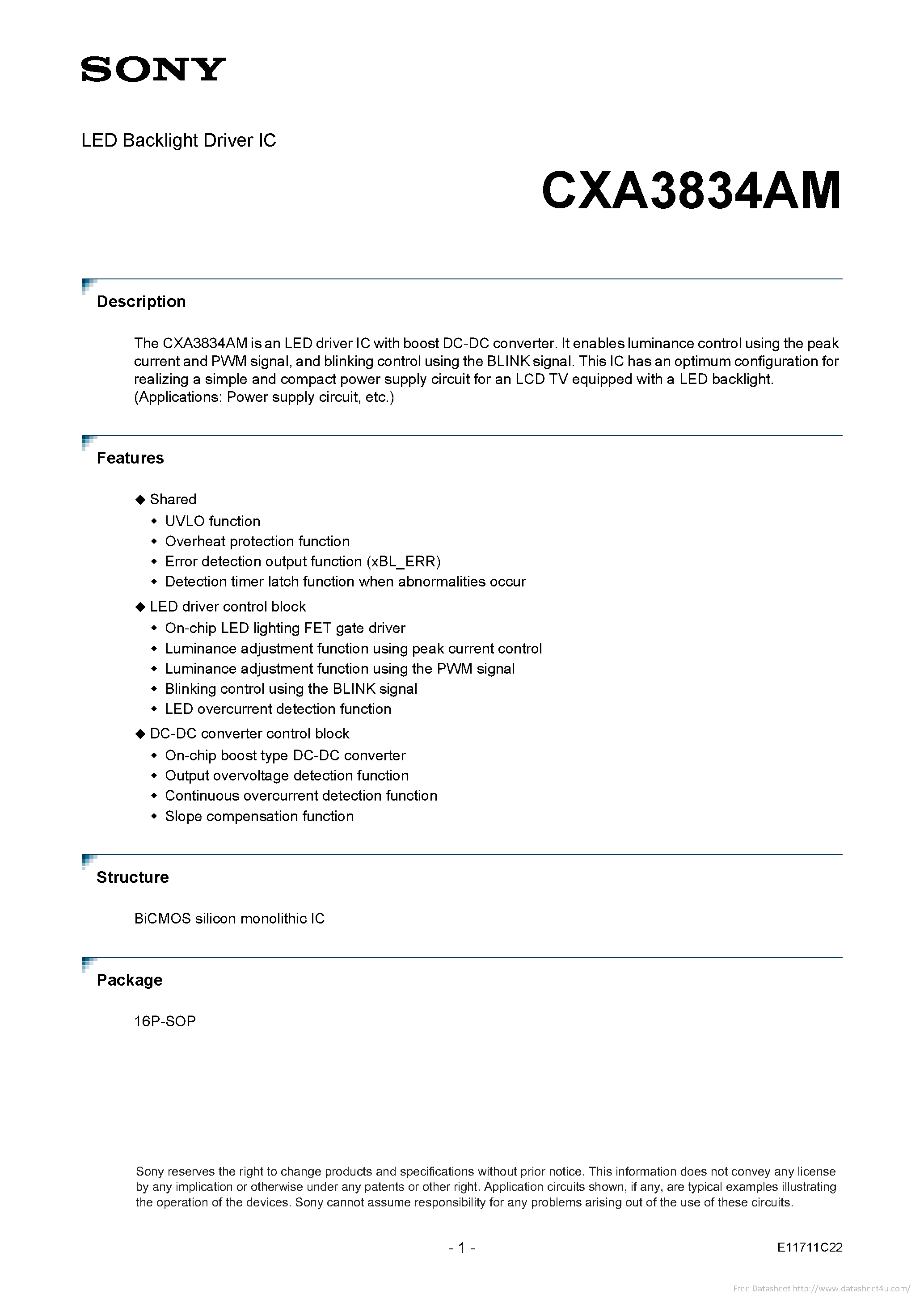 Datasheet CXA3834AM - page 1