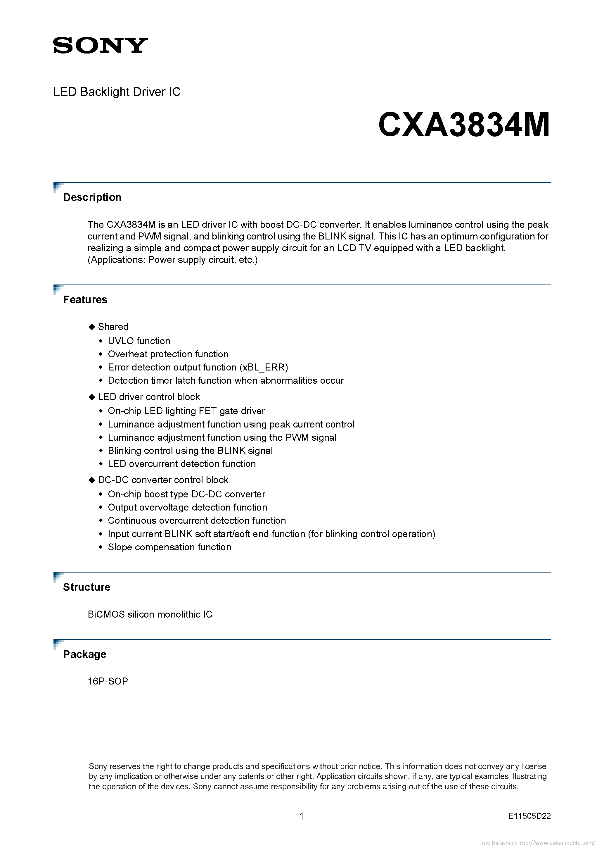 Datasheet CXA3834M - page 1