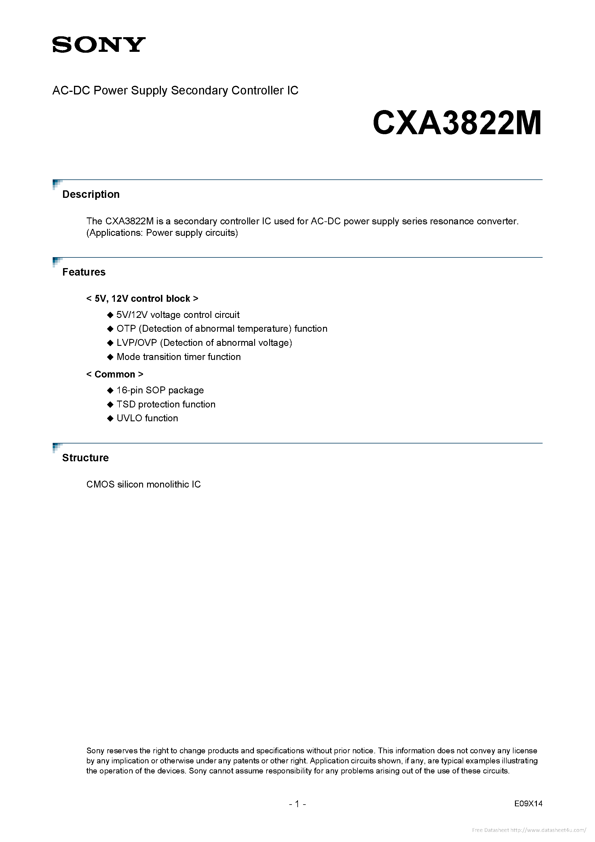 Datasheet CXA3822M - page 1