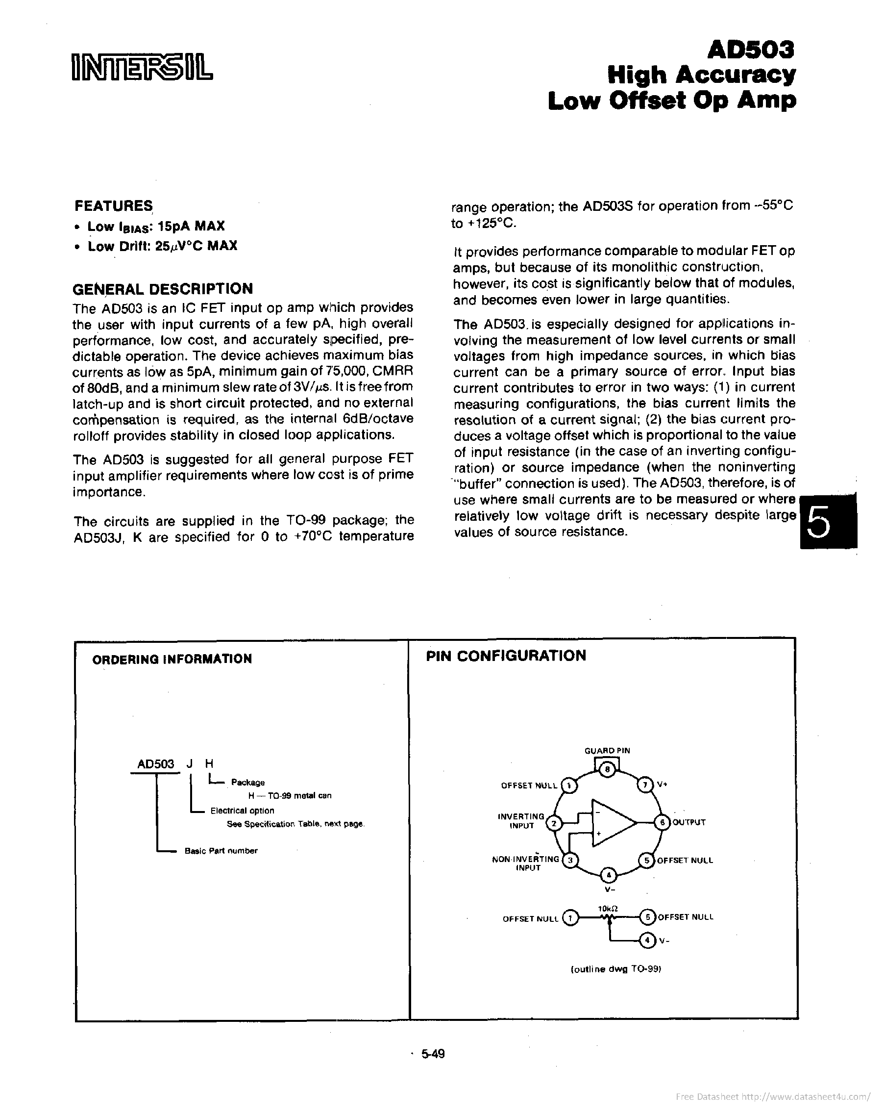 Datasheet AD503 - page 1