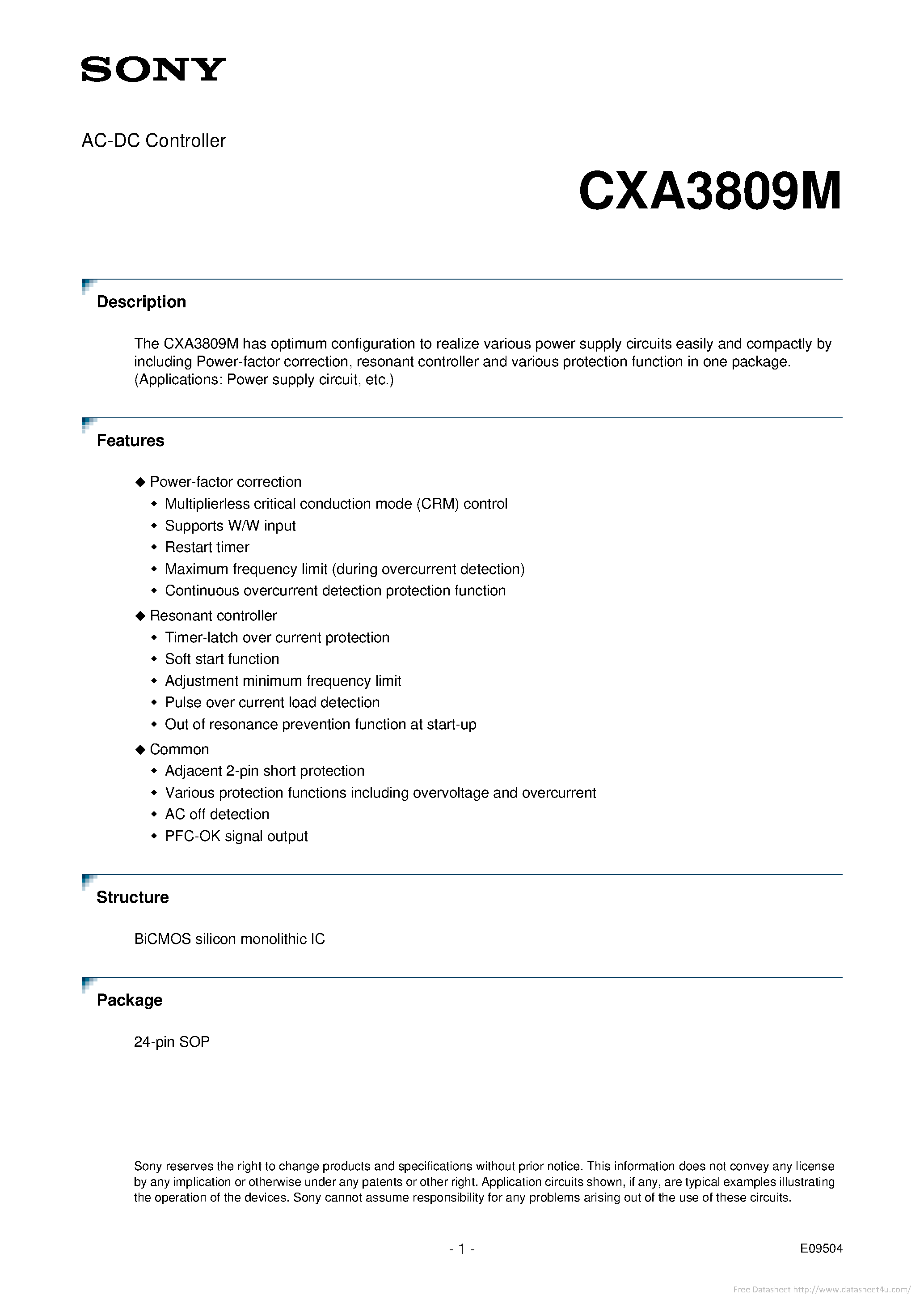 Datasheet CXA3809M - page 1