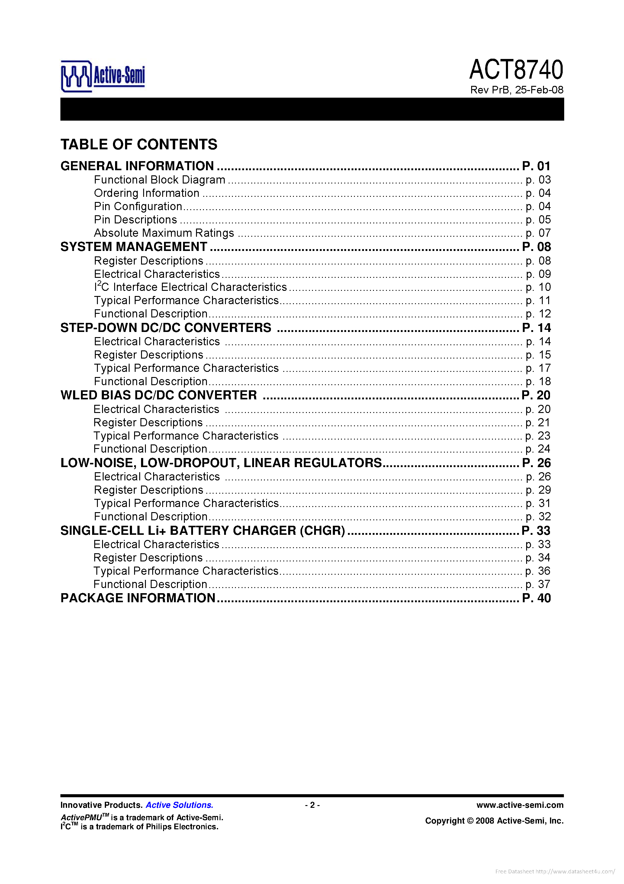 Даташит на микросхему ACT8740 страница 2 Даташит ACT8740 - страница 2