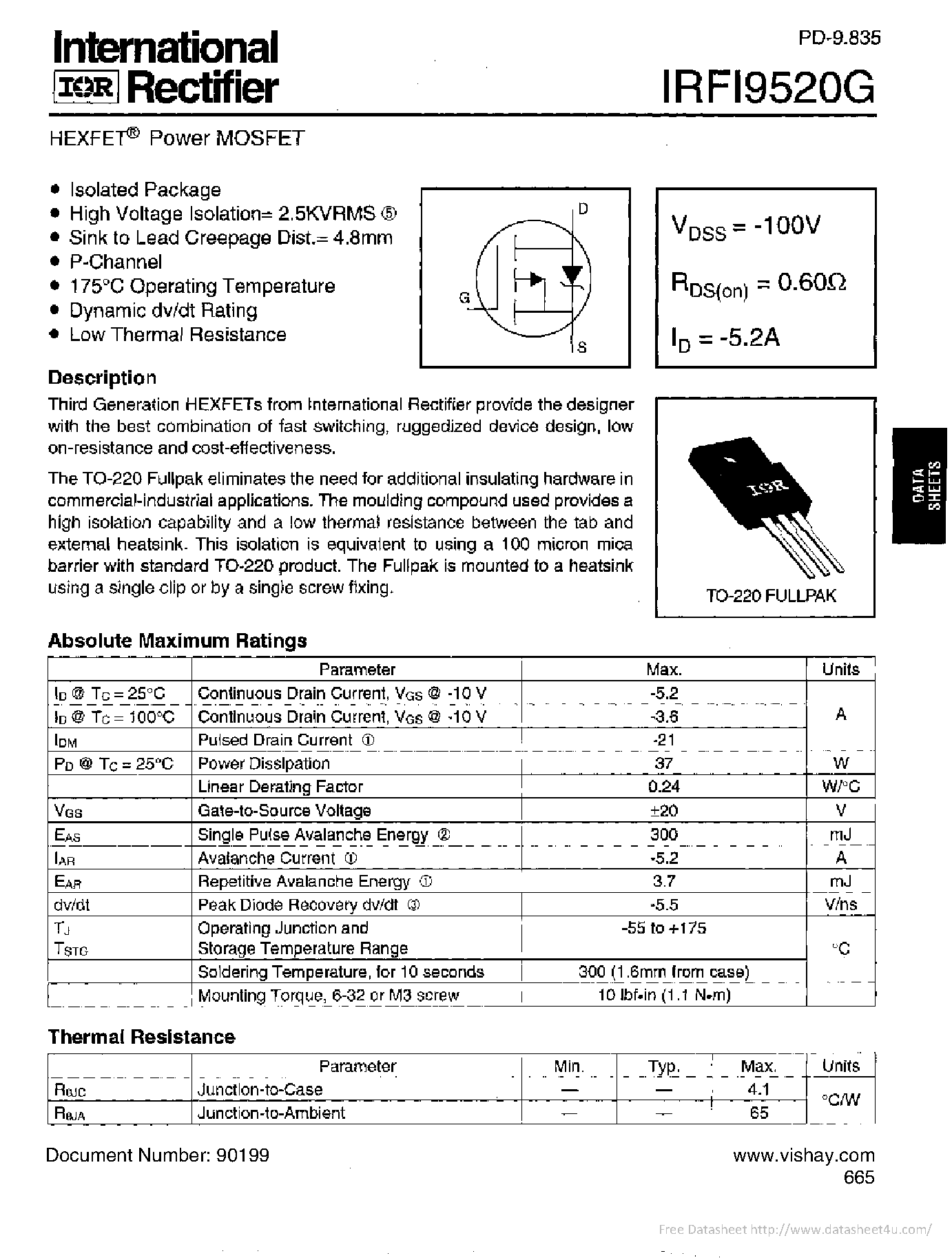 Datasheet IRF19520G page 1 Datasheet IRF19520G - page 1