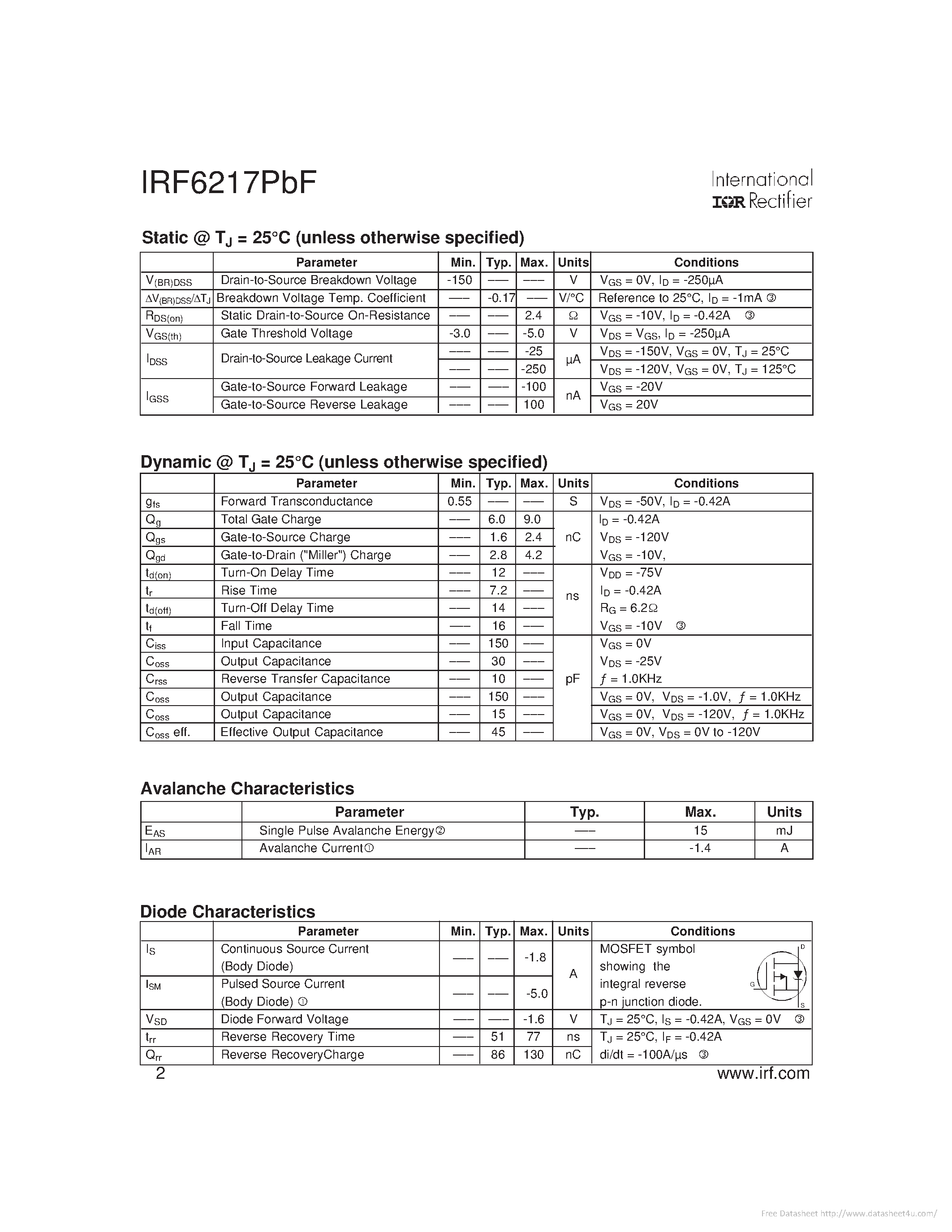 Datasheet IRF6217PBF - page 2