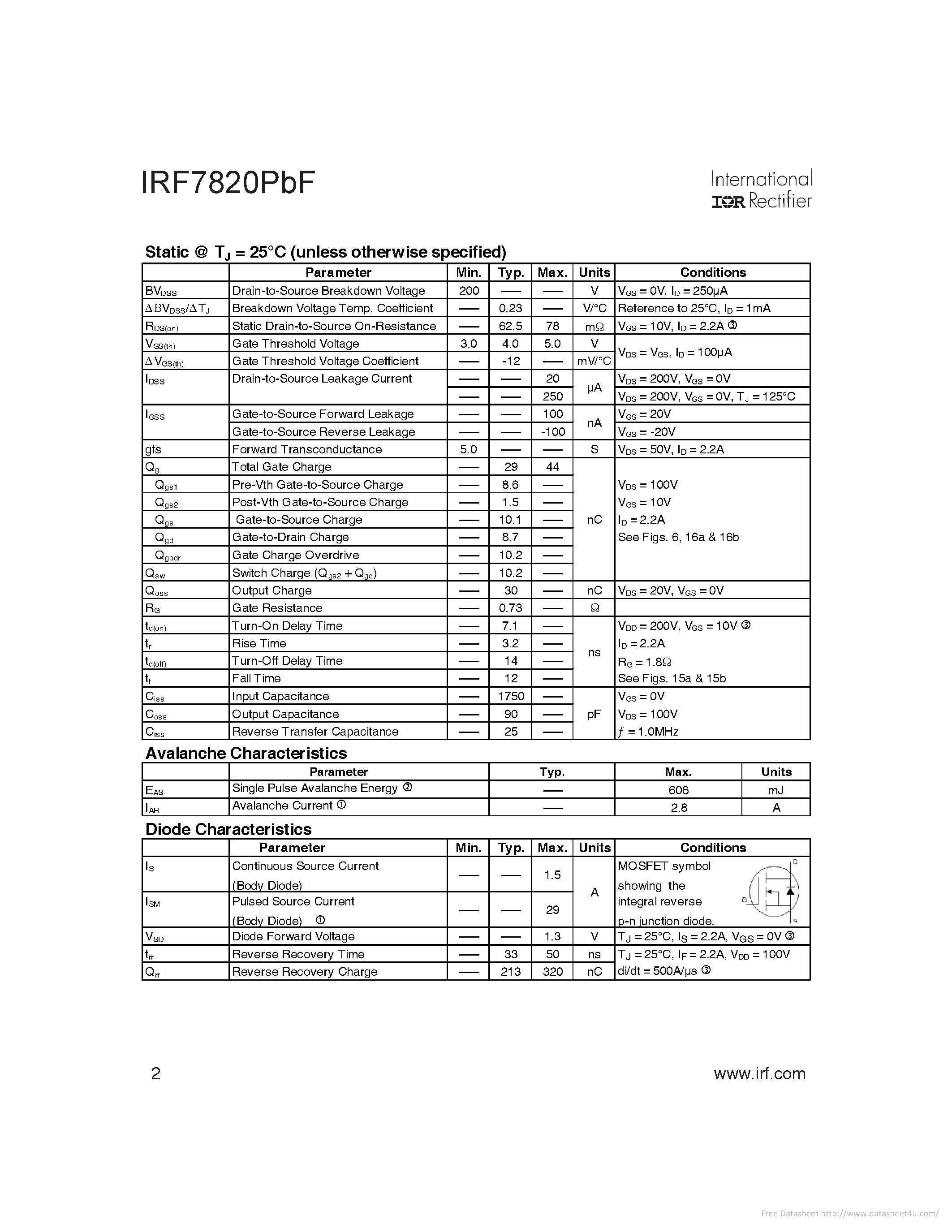 Datasheet IRF7820PBF - page 2