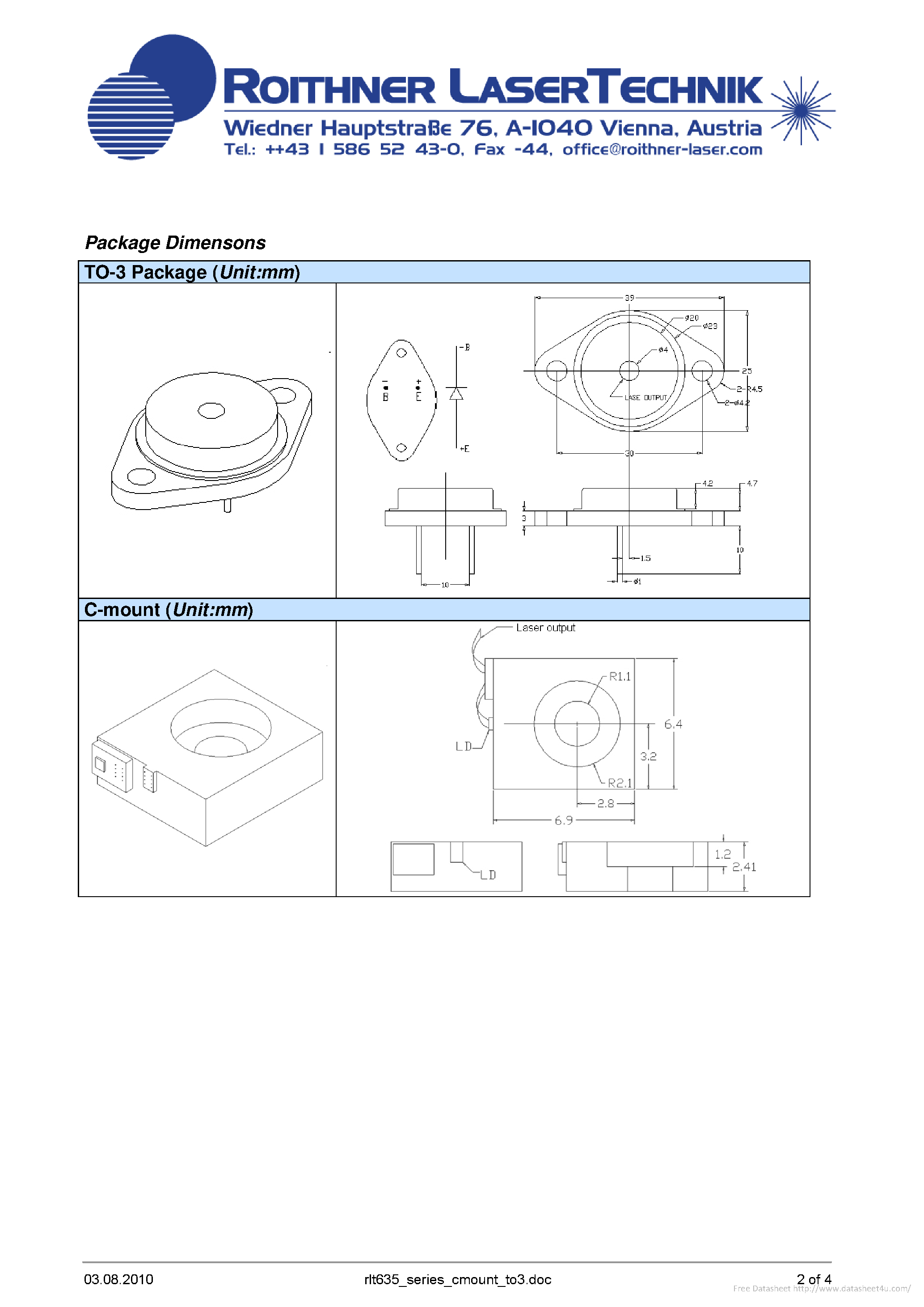Datasheet RLT635-150-x page 2 Datasheet RLT635-150-x - page 2