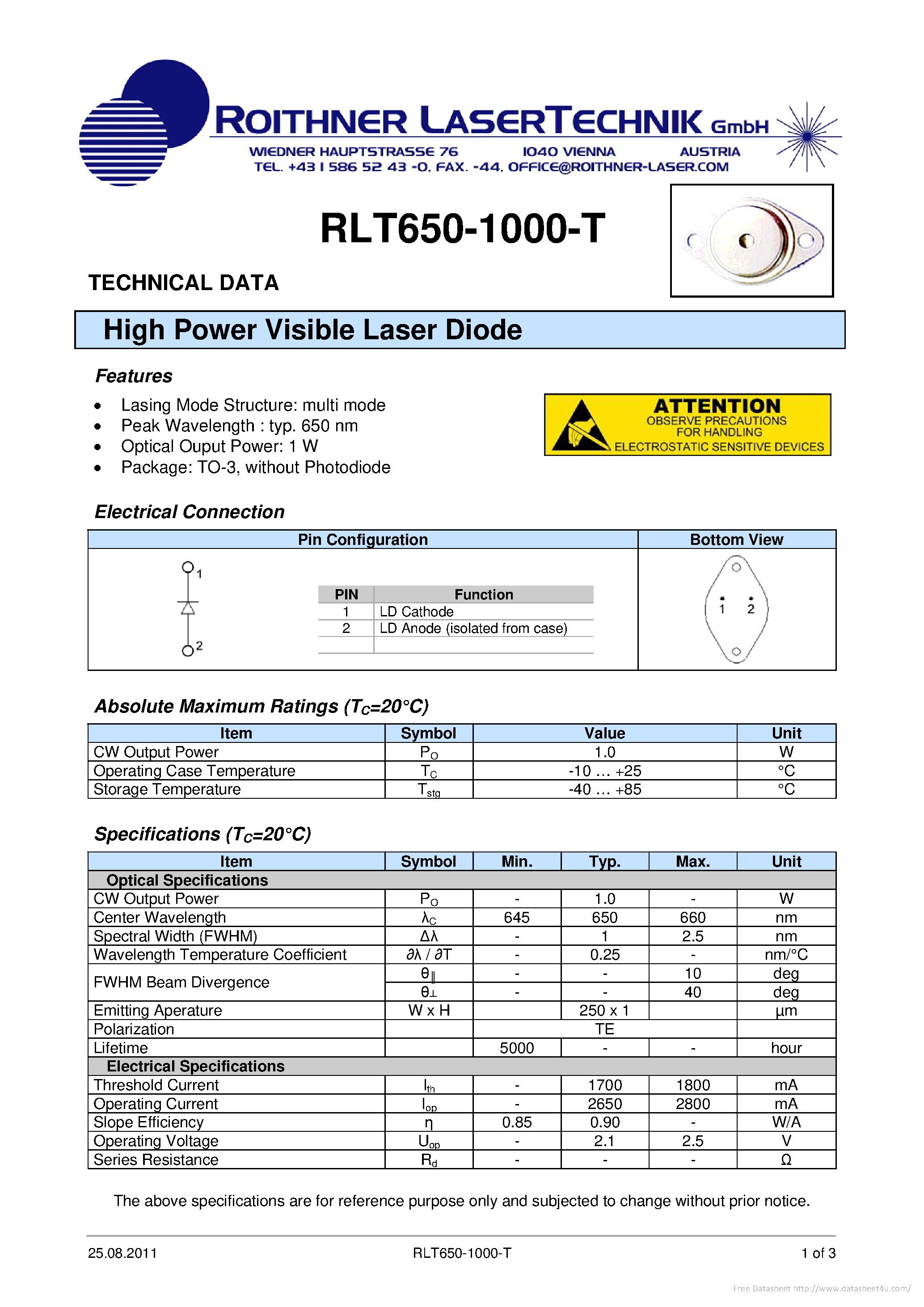 Datasheet RLT650-1000-T - page 1