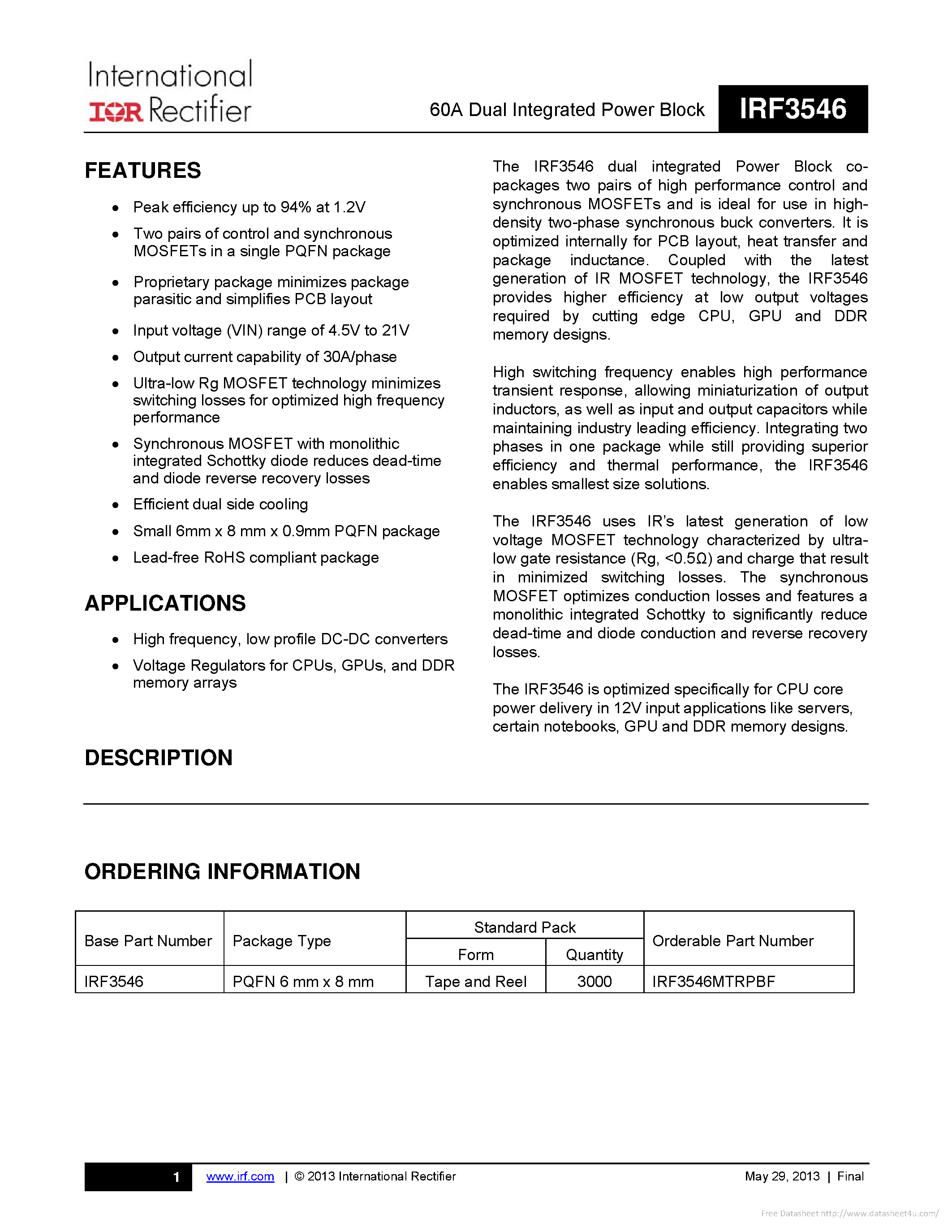 Datasheet IRF3546 page 1 Datasheet IRF3546 - page 1