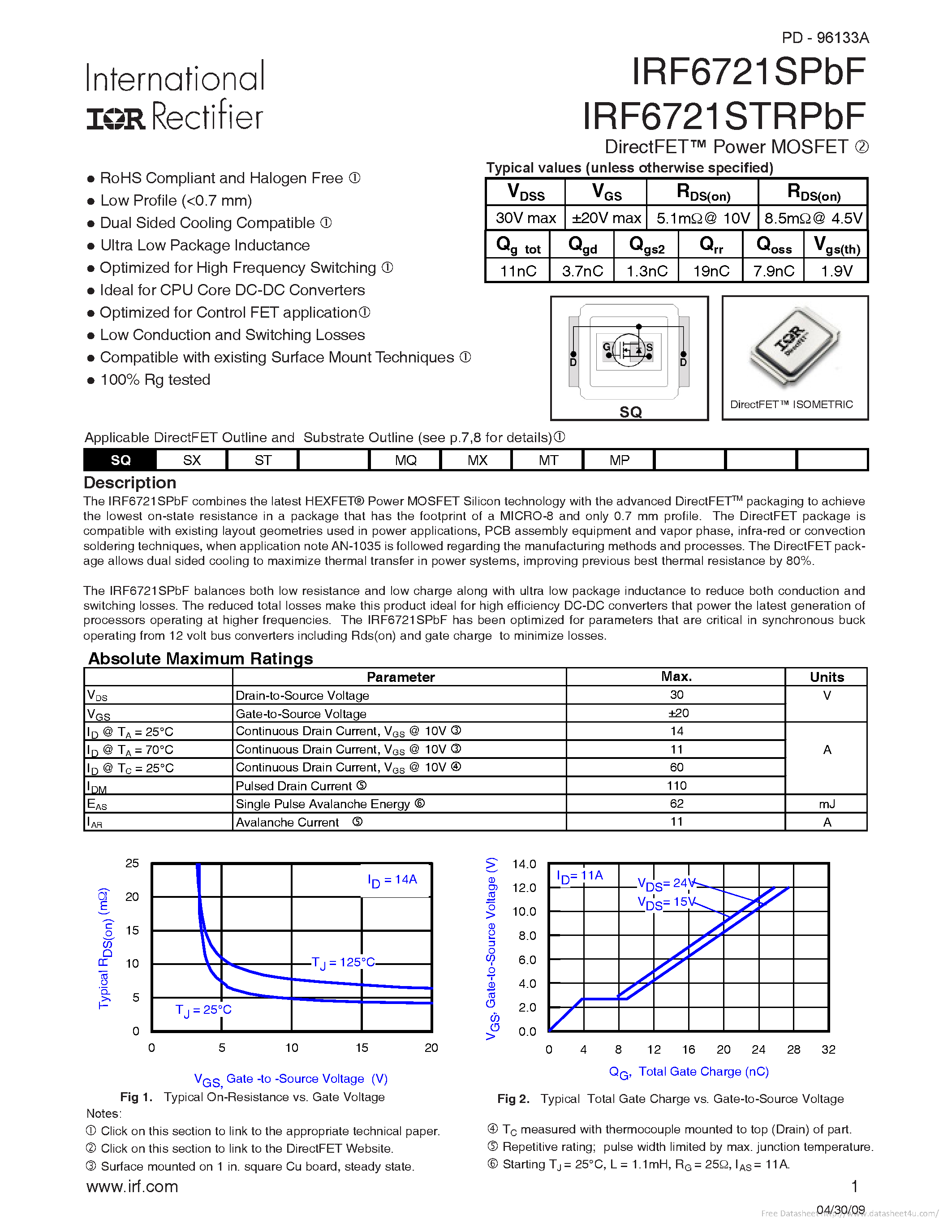 Datasheet IRF6721SPBF - page 1