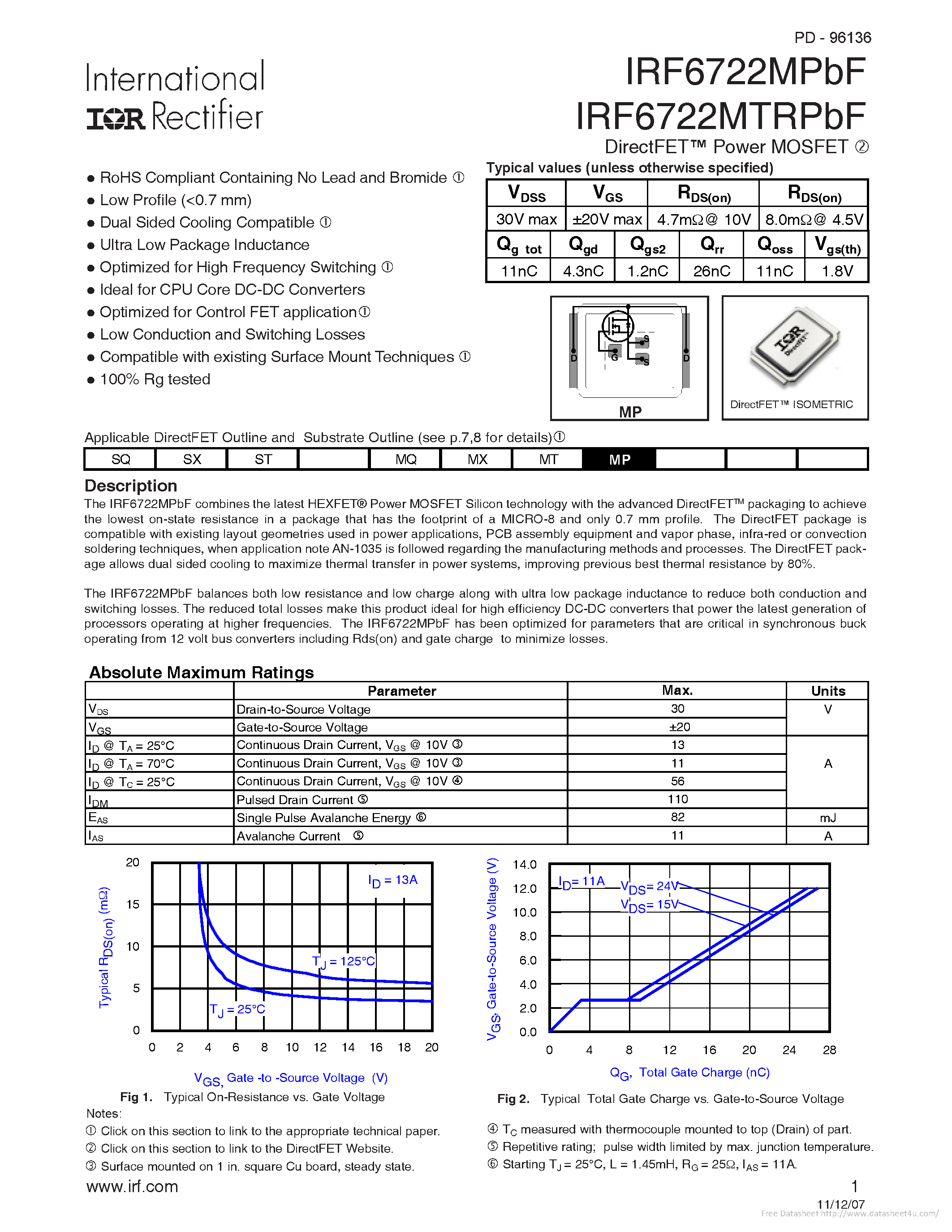 Datasheet IRF6722MPBF - page 1