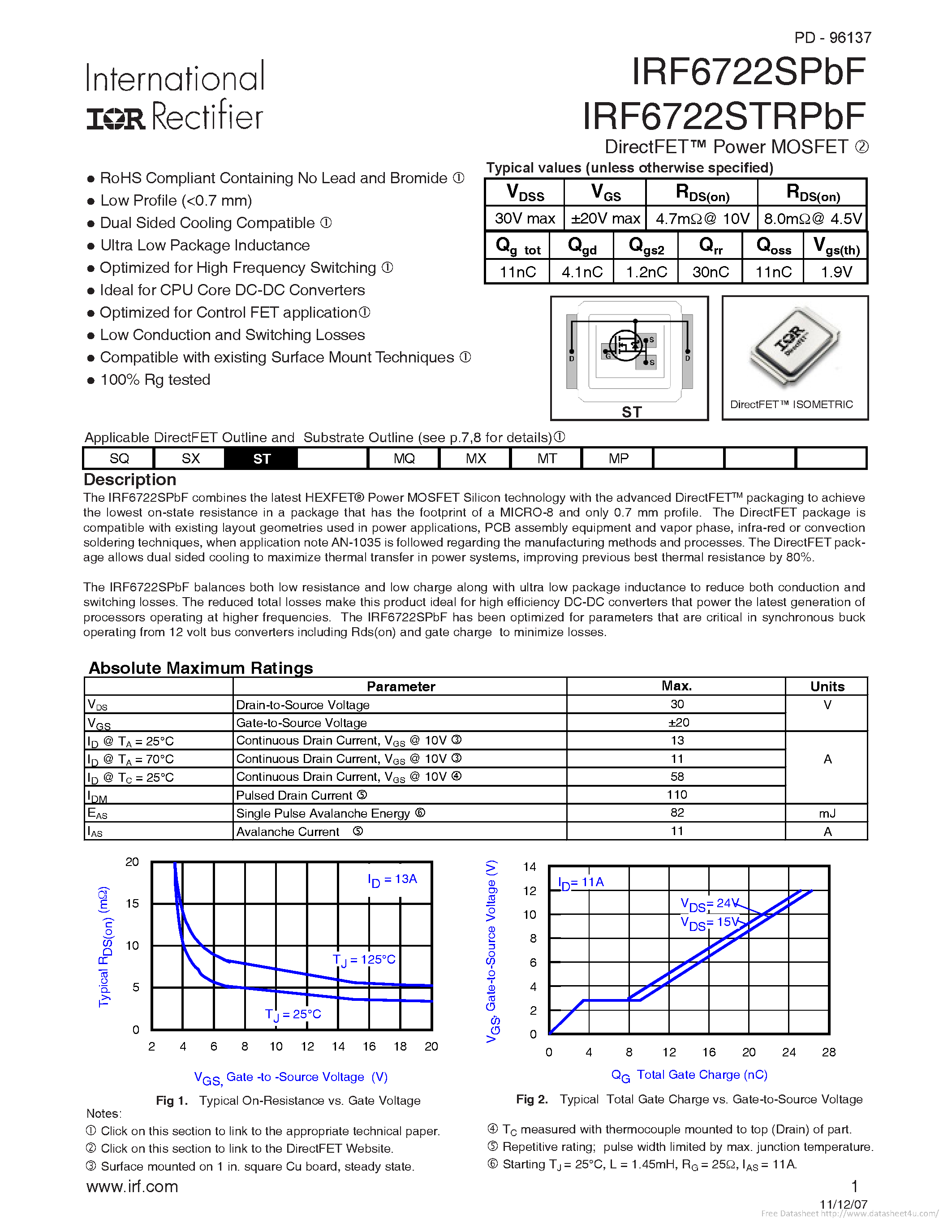 Datasheet IRF6722SPBF page 1 Datasheet IRF6722SPBF - page 1