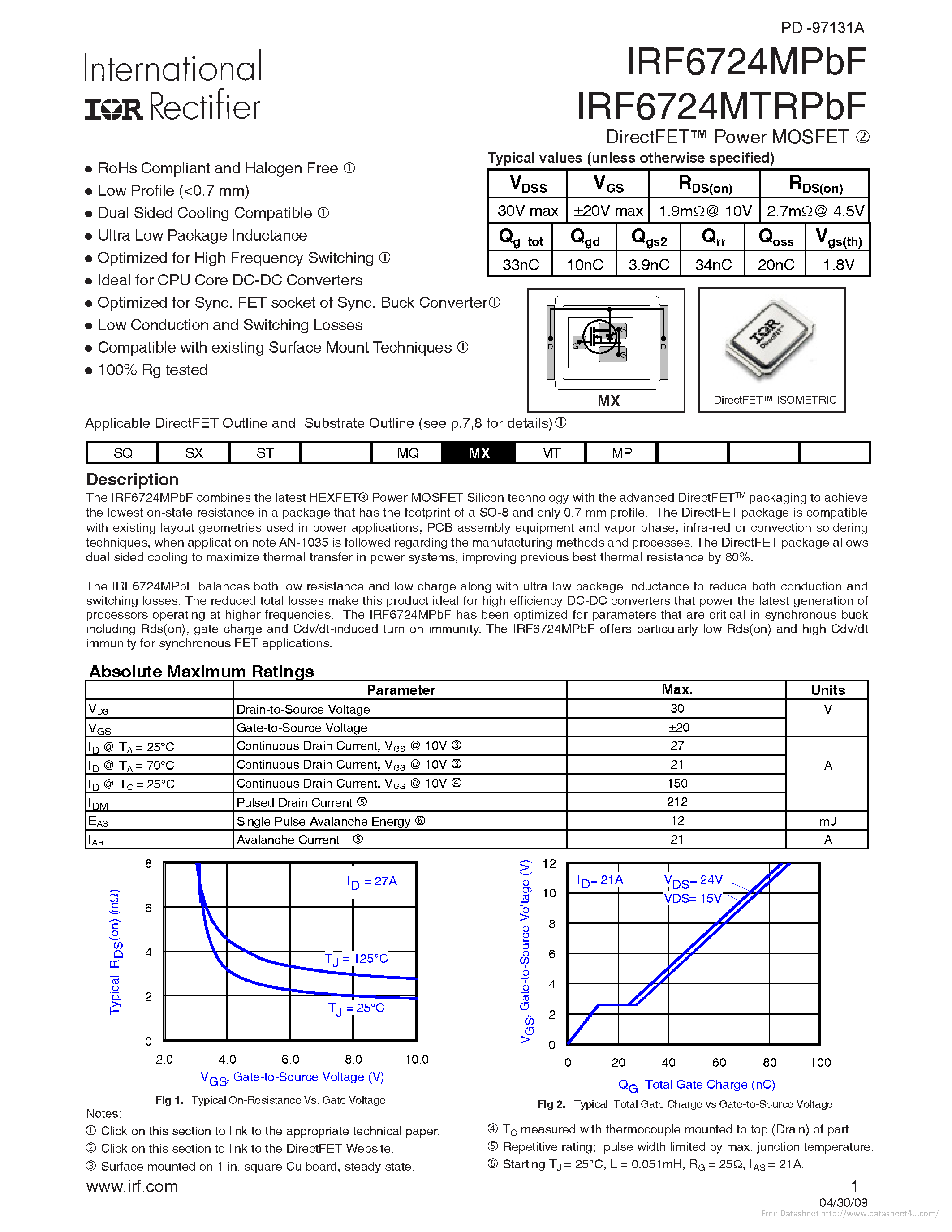 Datasheet IRF6724MPBF page 1 Datasheet IRF6724MPBF - page 1