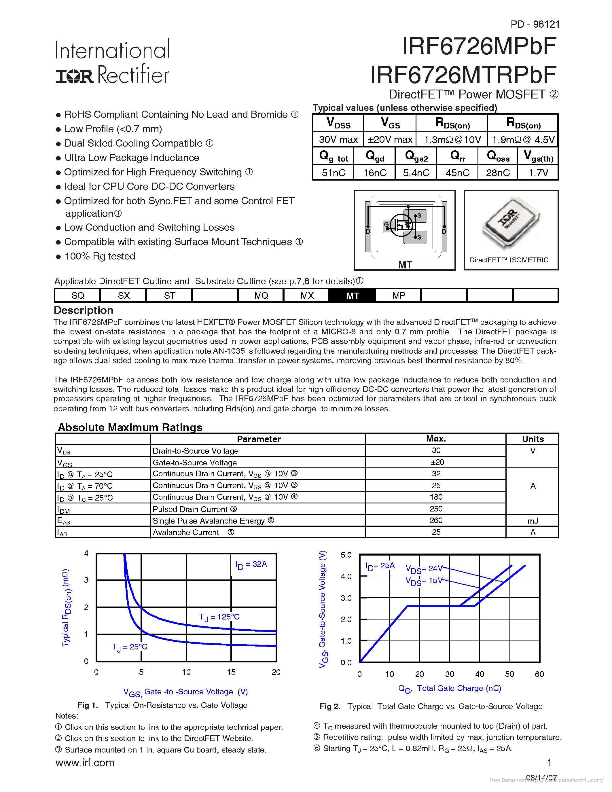 Datasheet IRF6726MPBF - page 1