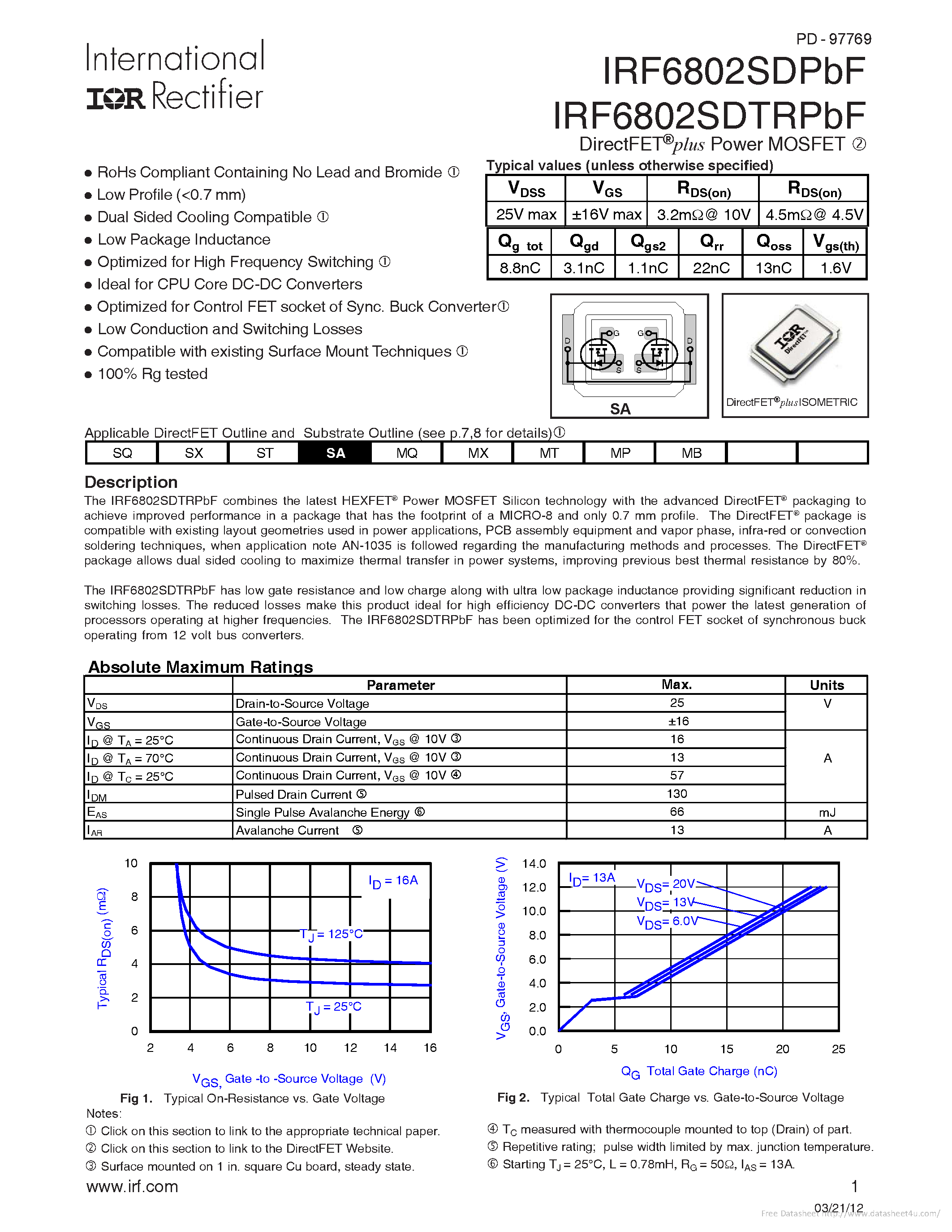 Datasheet IRF6802SDPBF - page 1