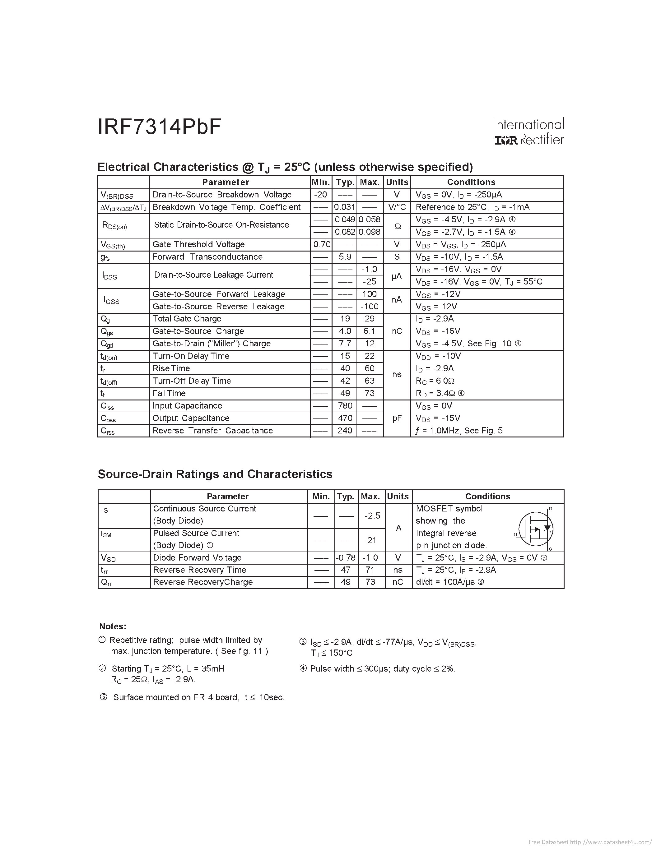 Datasheet IRF7314PBF - page 2