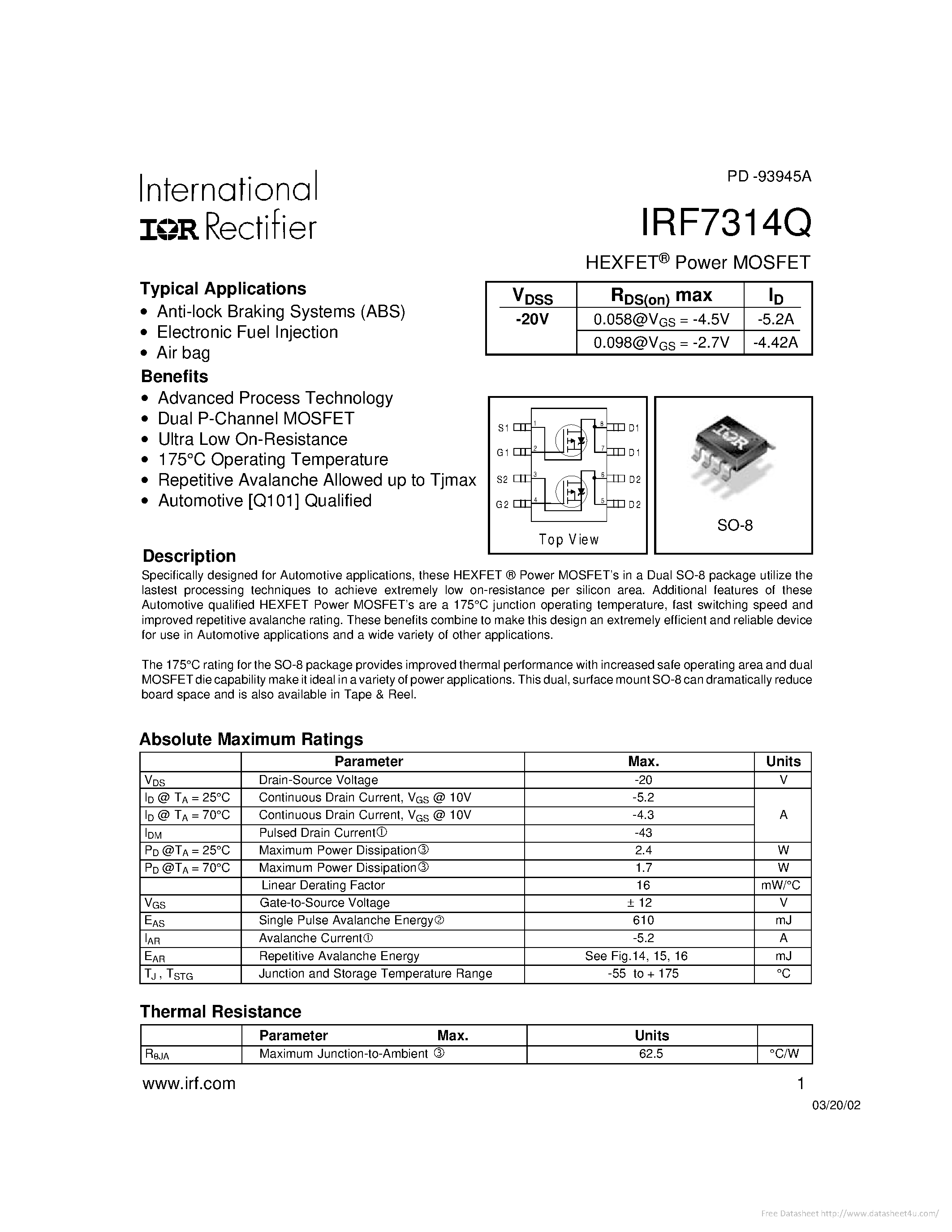 Datasheet IRF7314Q - page 1