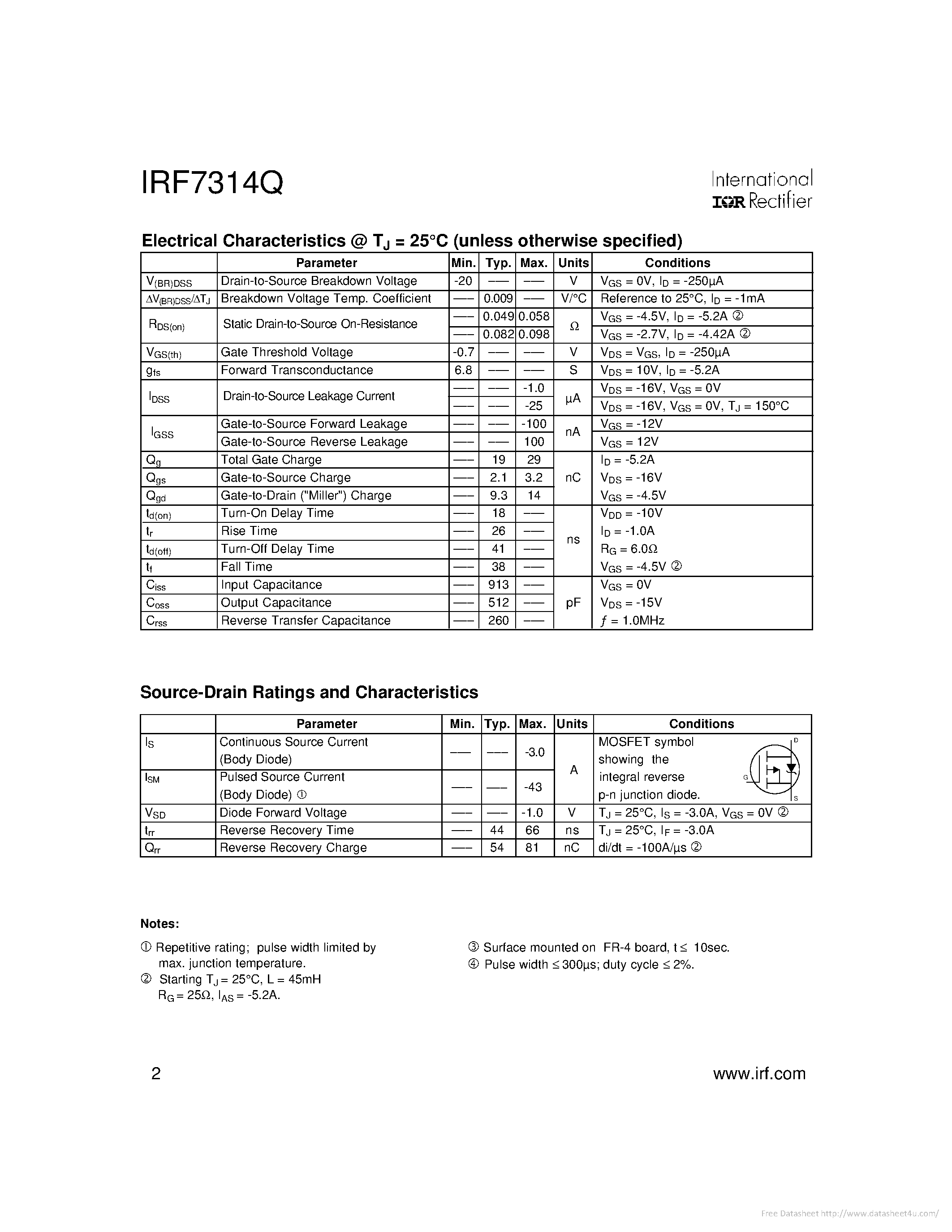 Datasheet IRF7314Q - page 2