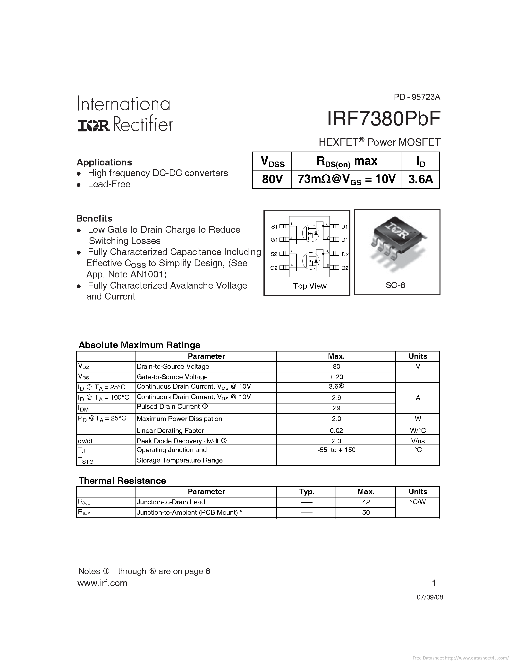 Datasheet IRF7380PBF page 1 Datasheet IRF7380PBF - page 1