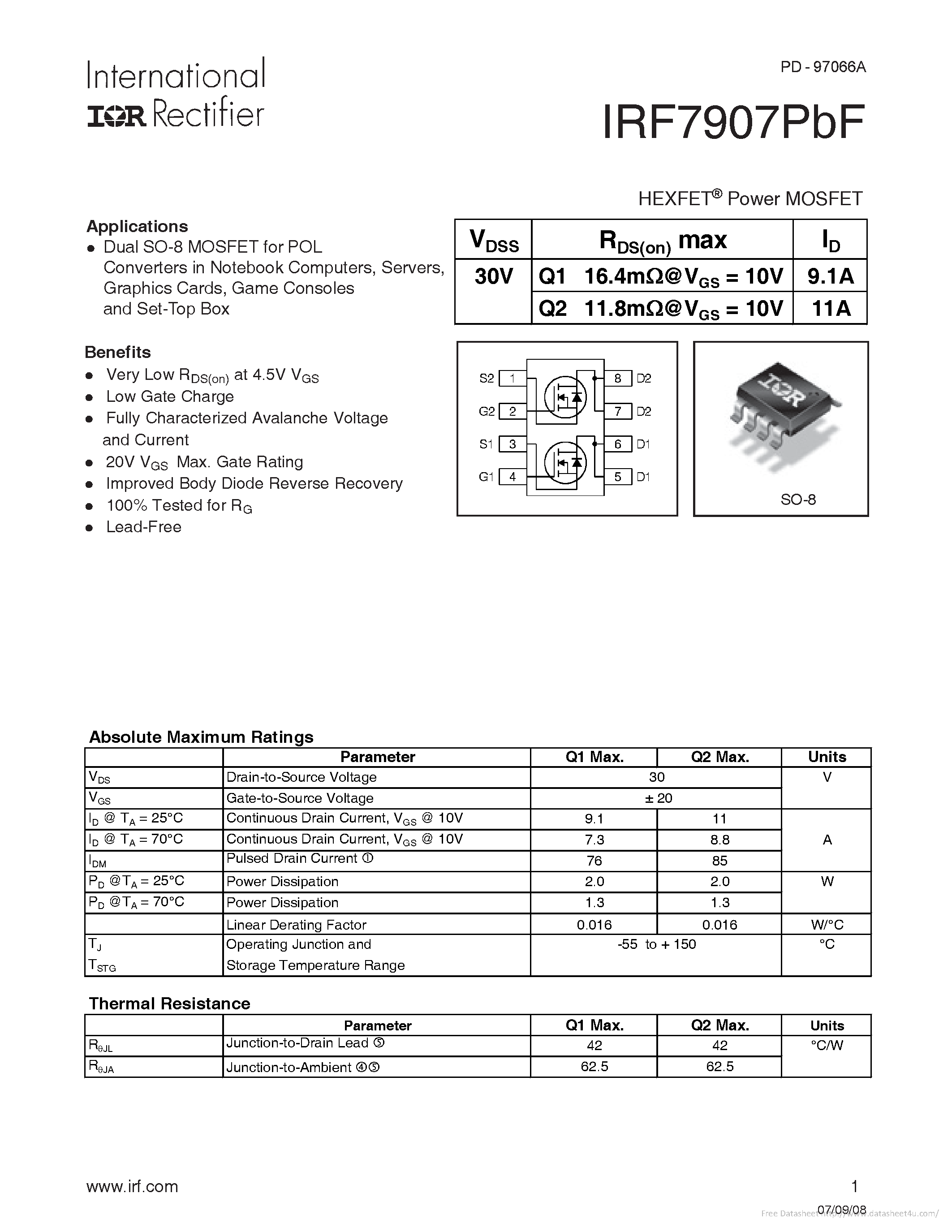 Datasheet IRF7907PBF - page 1