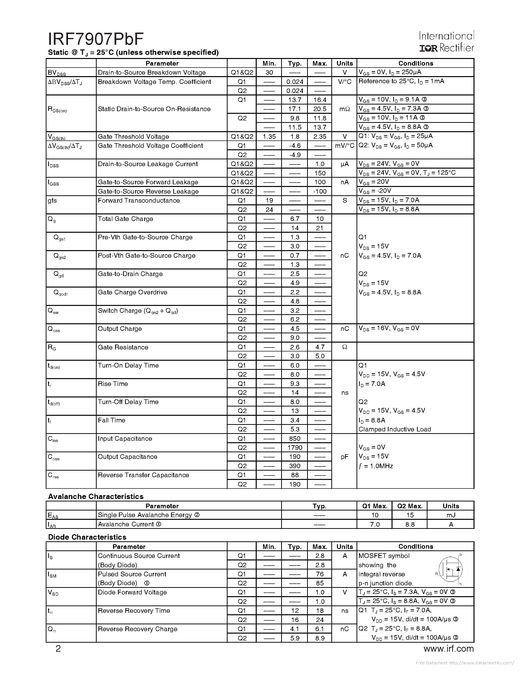 Datasheet IRF7907PBF - page 2