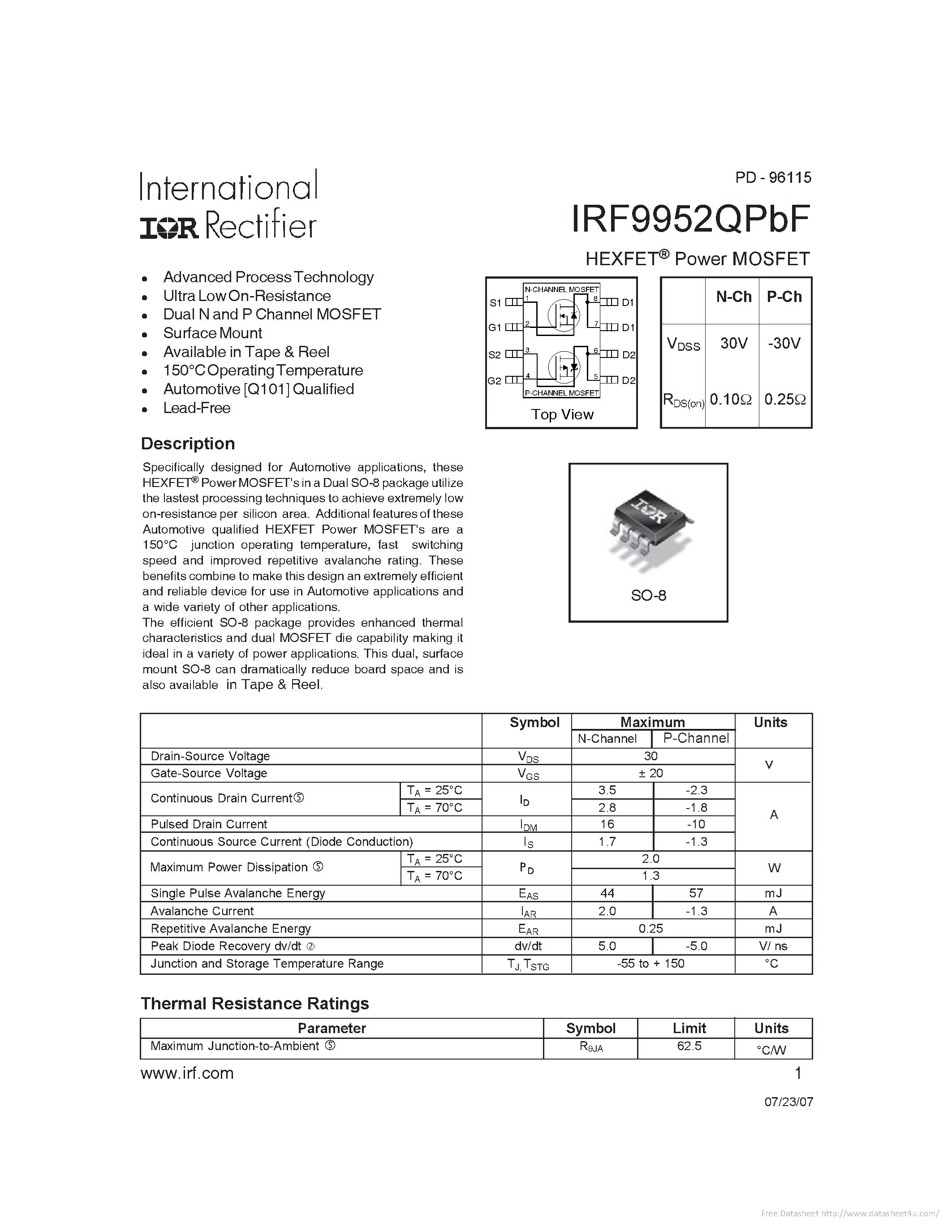 Datasheet IRF9952QPBF - page 1