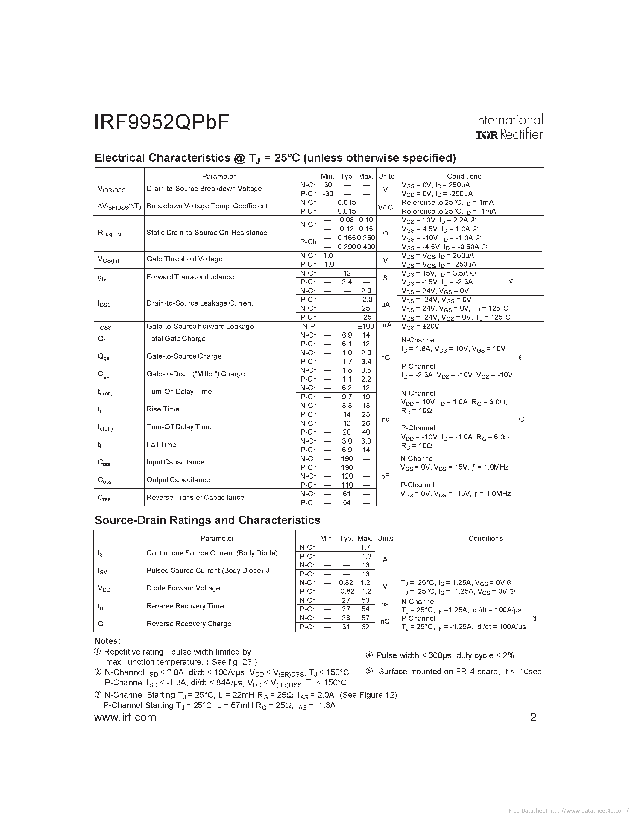 Datasheet IRF9952QPBF - page 2