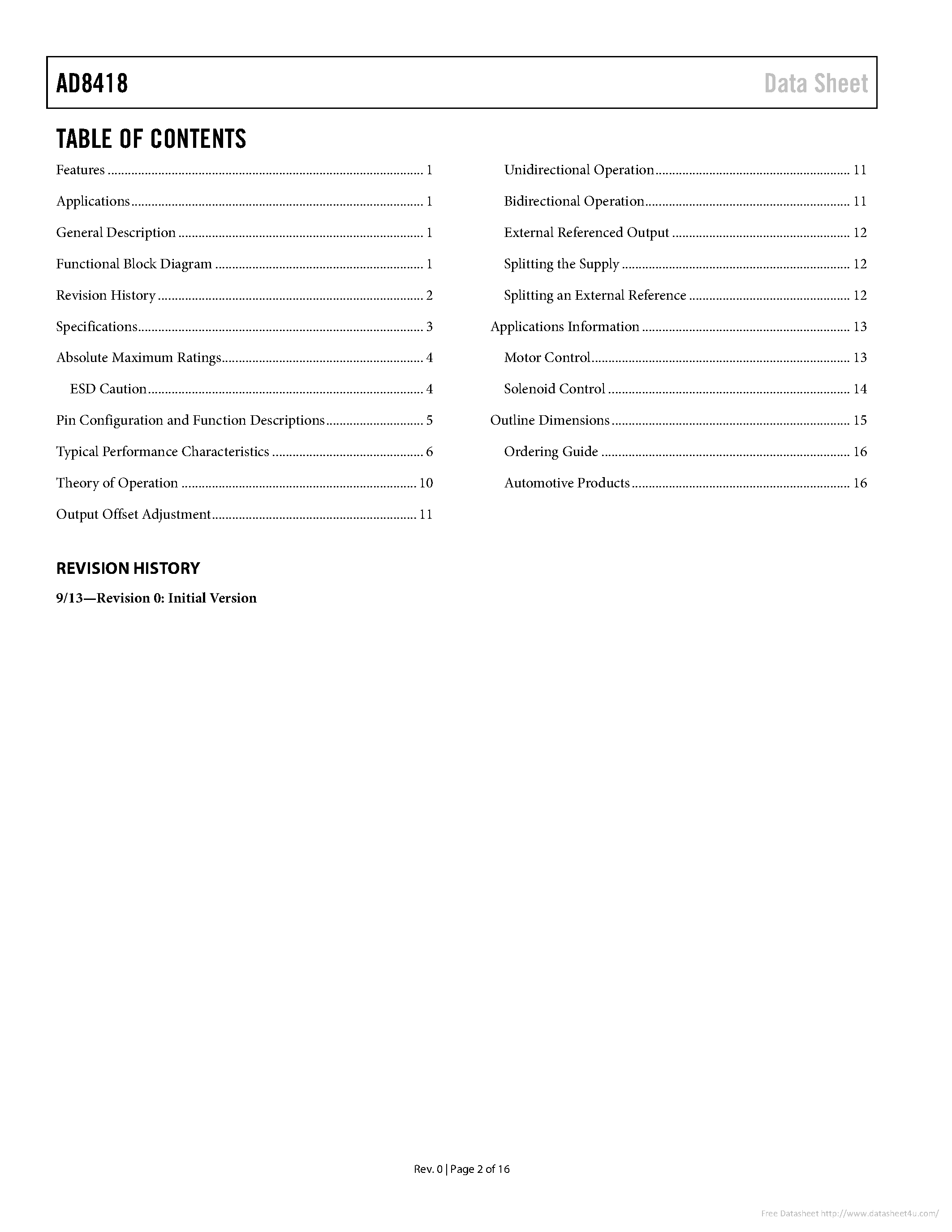 Даташит на микросхему AD8418 страница 2 Даташит AD8418 - страница 2