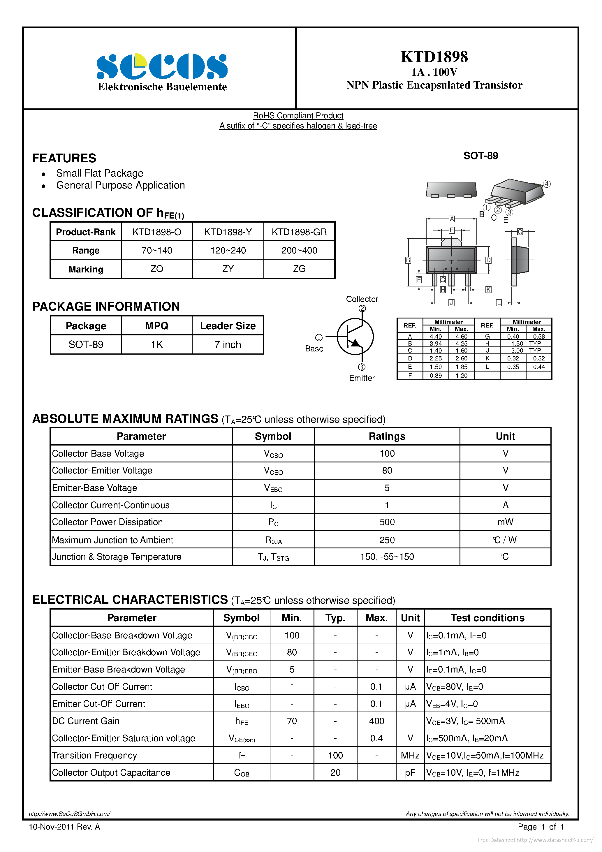 Datasheet KTD1898 - page 1