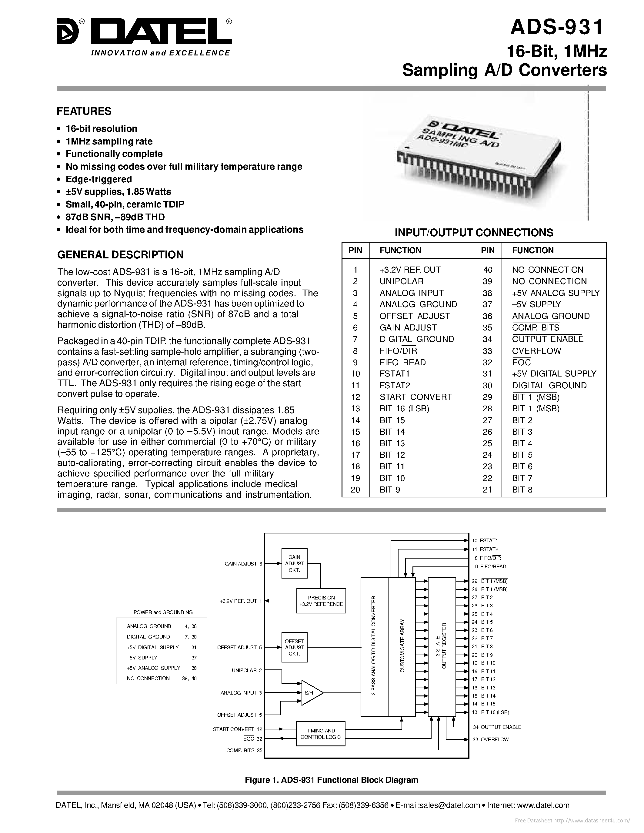 Datasheet ADS-931 page 1 Datasheet ADS-931 - page 1
