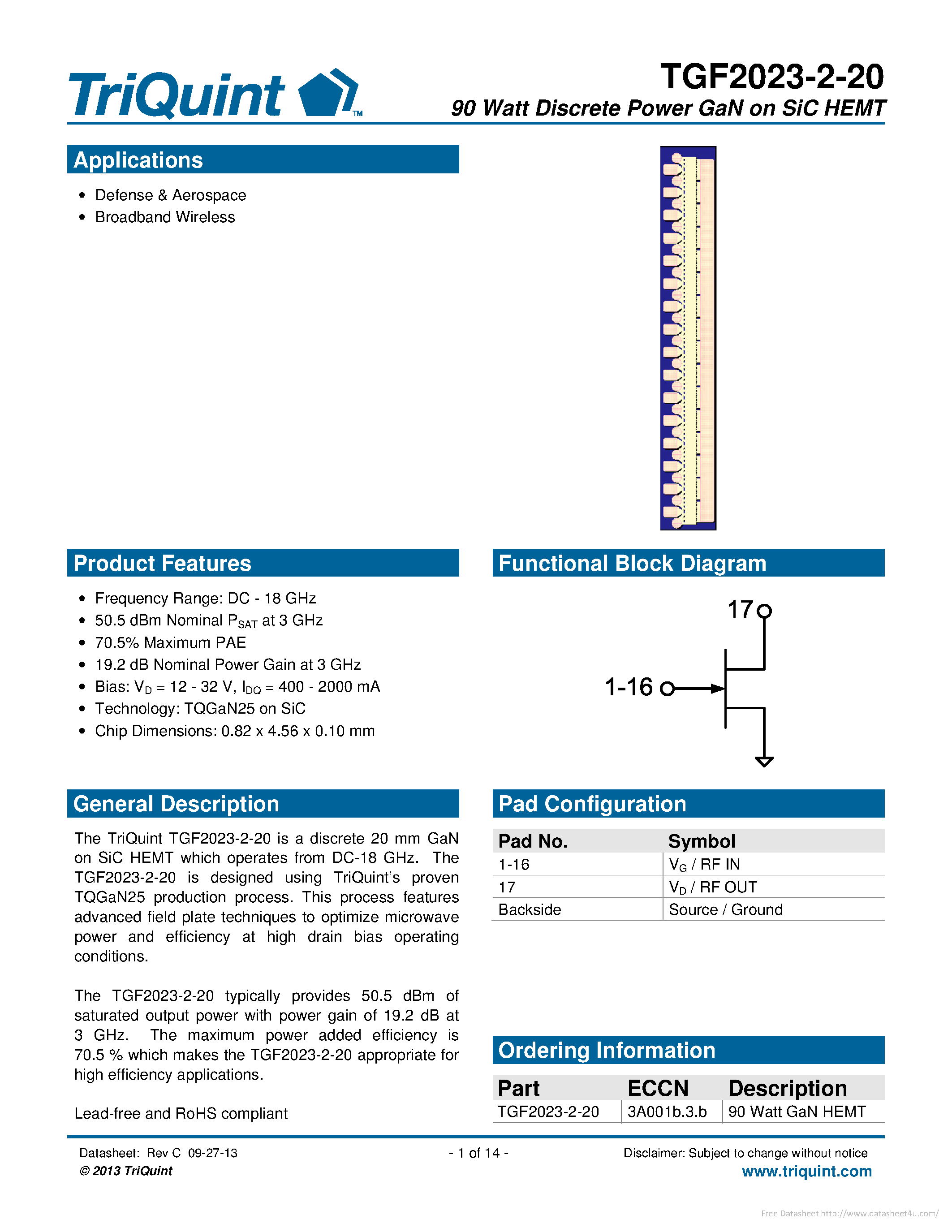 Datasheet TGF2023-2-20 - page 1