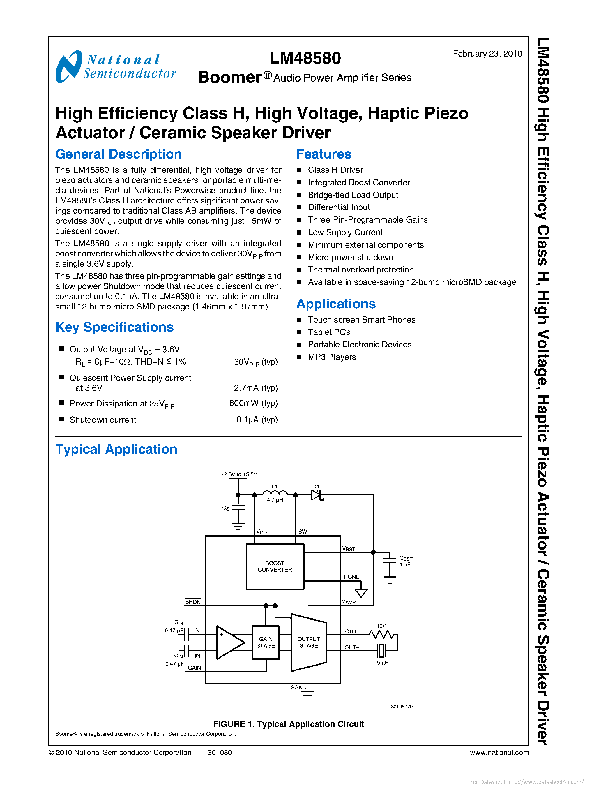 Даташит на микросхему LM48580 страница 1 Даташит LM48580 - страница 1
