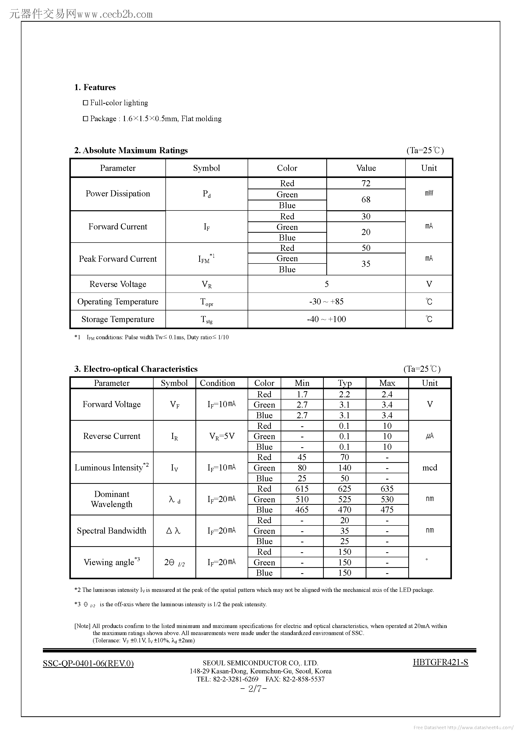 Datasheet HBTGFR421-S - page 2
