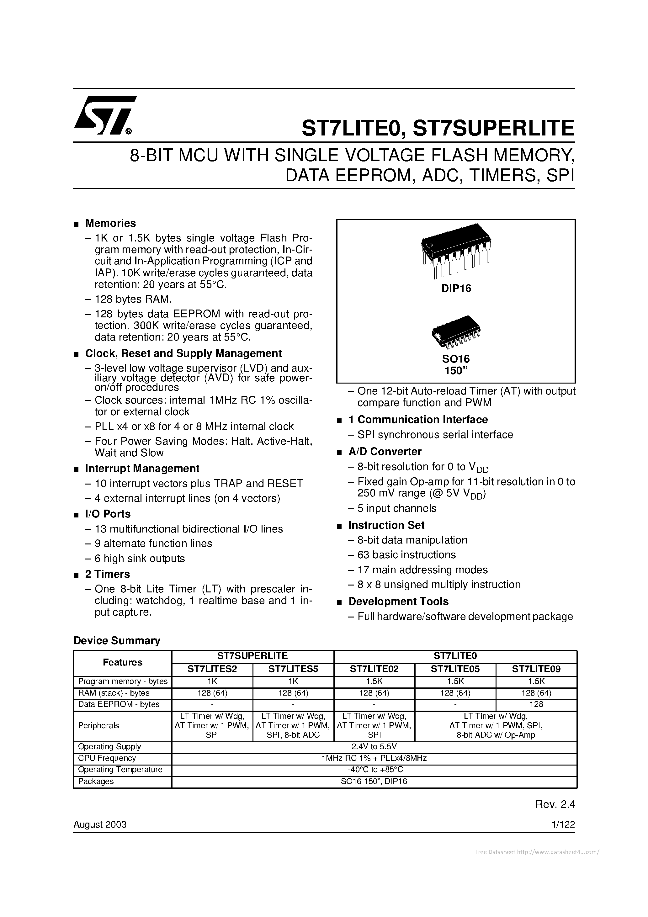 Datasheet ST7FLITE09 page 1 Datasheet ST7FLITE09 - page 1