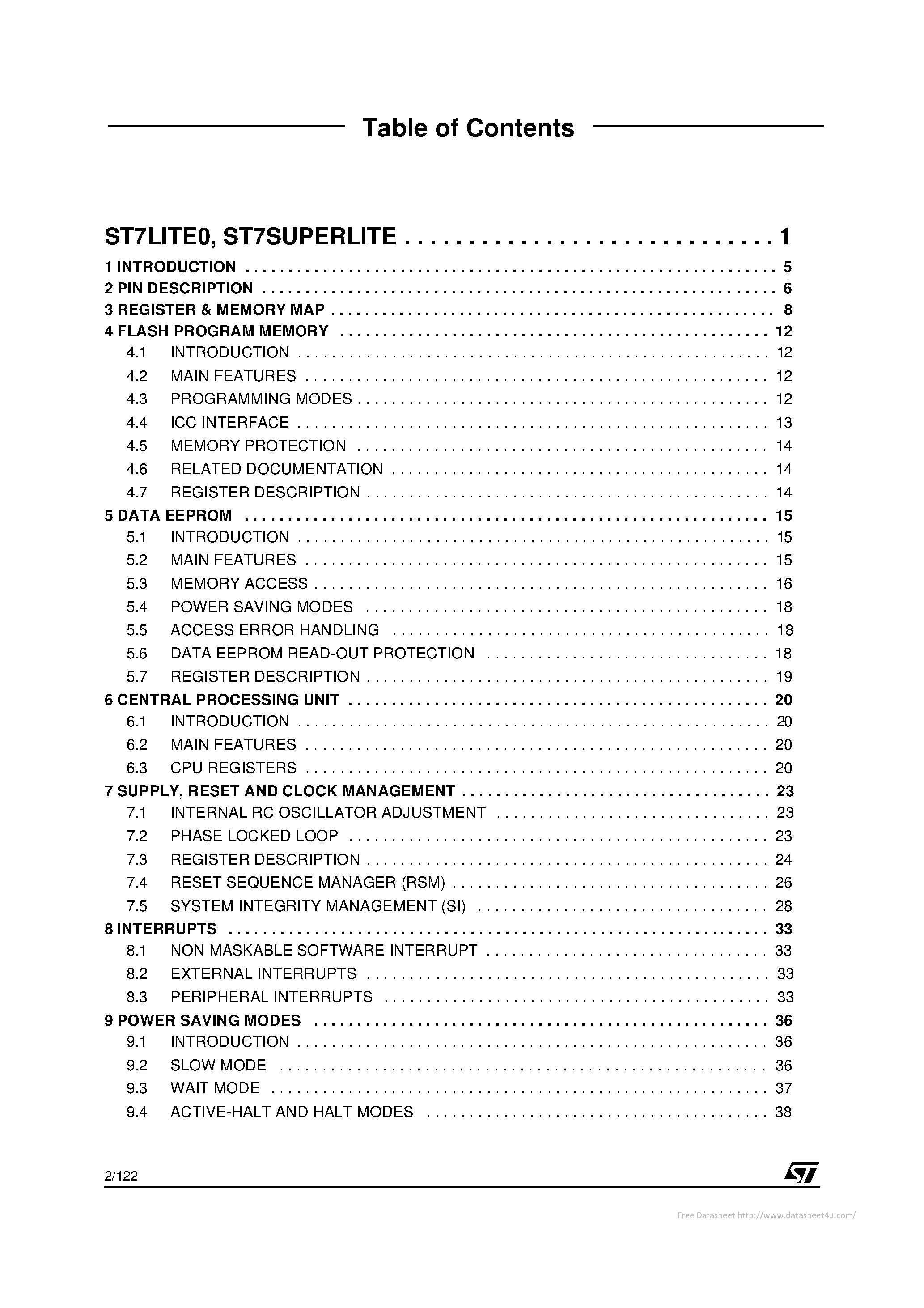 Datasheet ST7FLITE09 page 2 Datasheet ST7FLITE09 - page 2