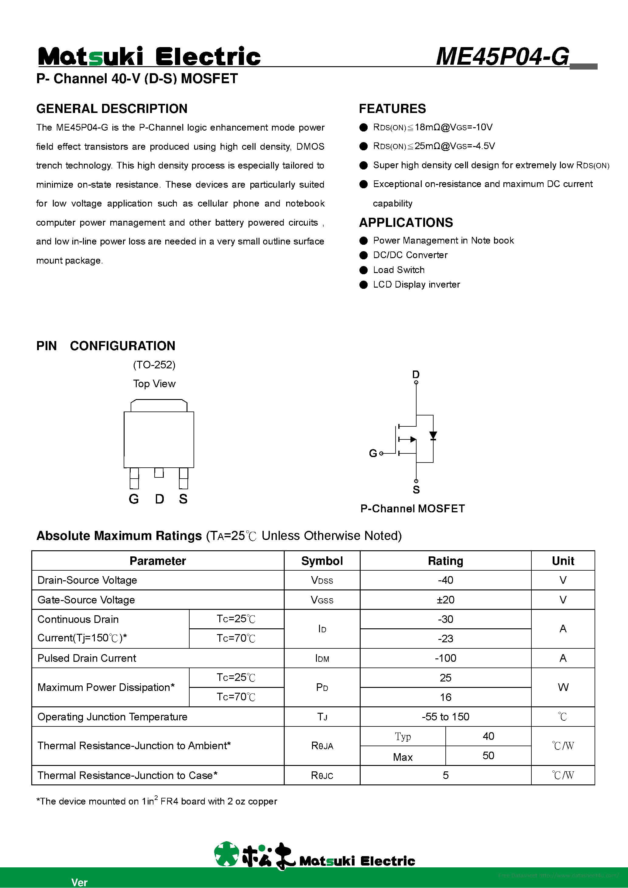Даташит ME45P04-G - страница 1