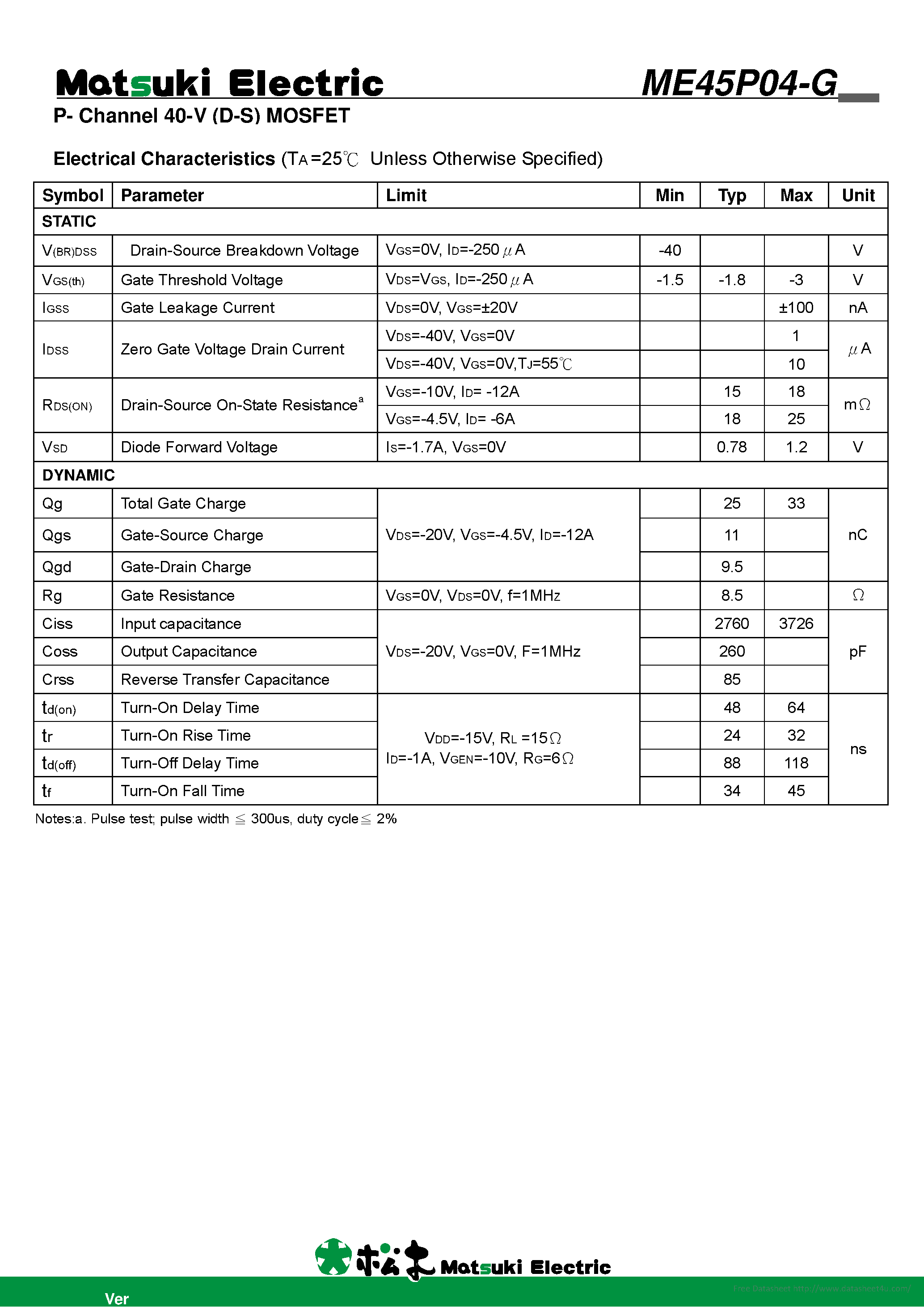 Даташит ME45P04-G - страница 2