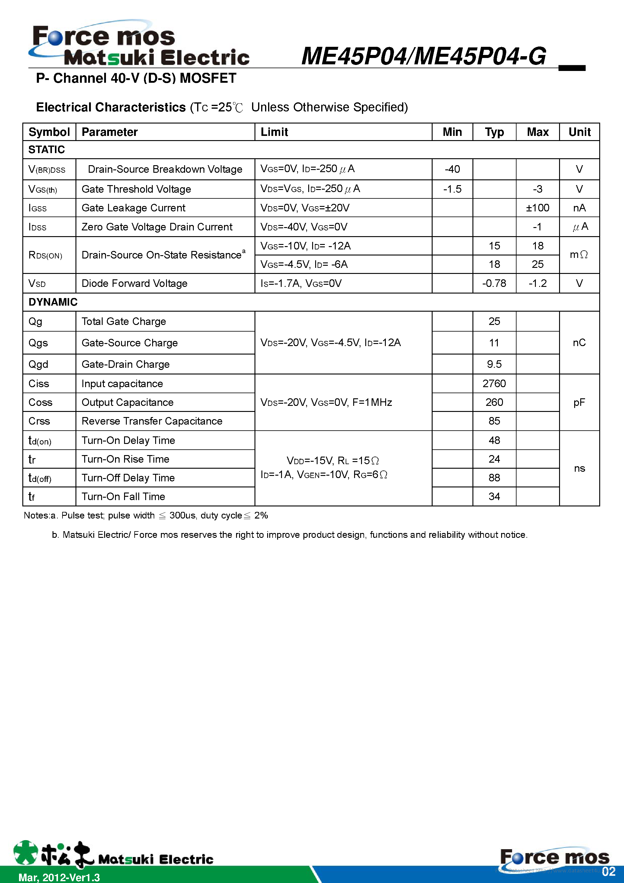 Даташит ME45P04 - страница 2