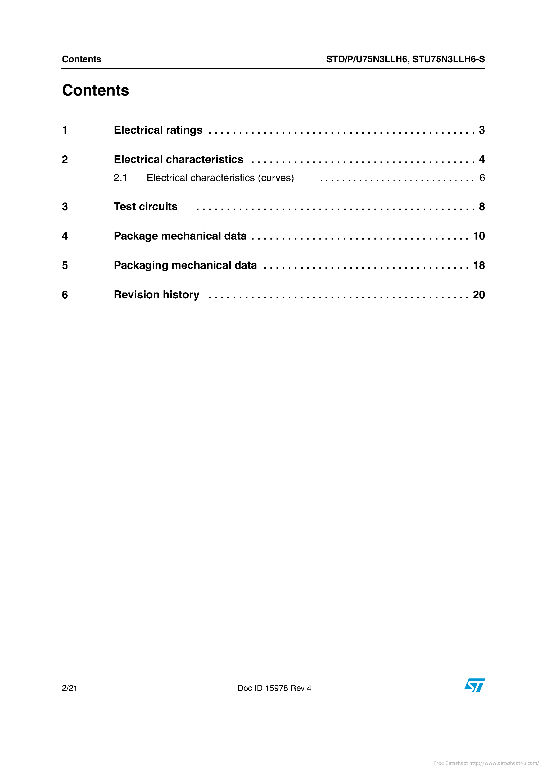 Datasheet STP75N3LLH6 - page 2