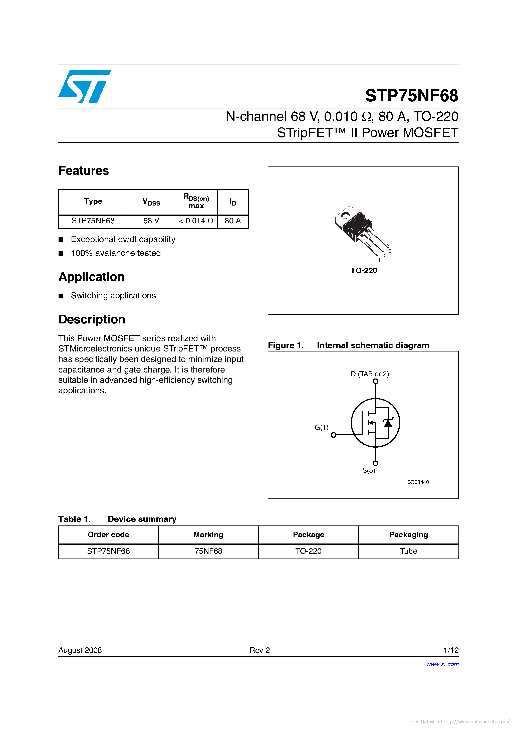 Datasheet STP75NF68 - page 1
